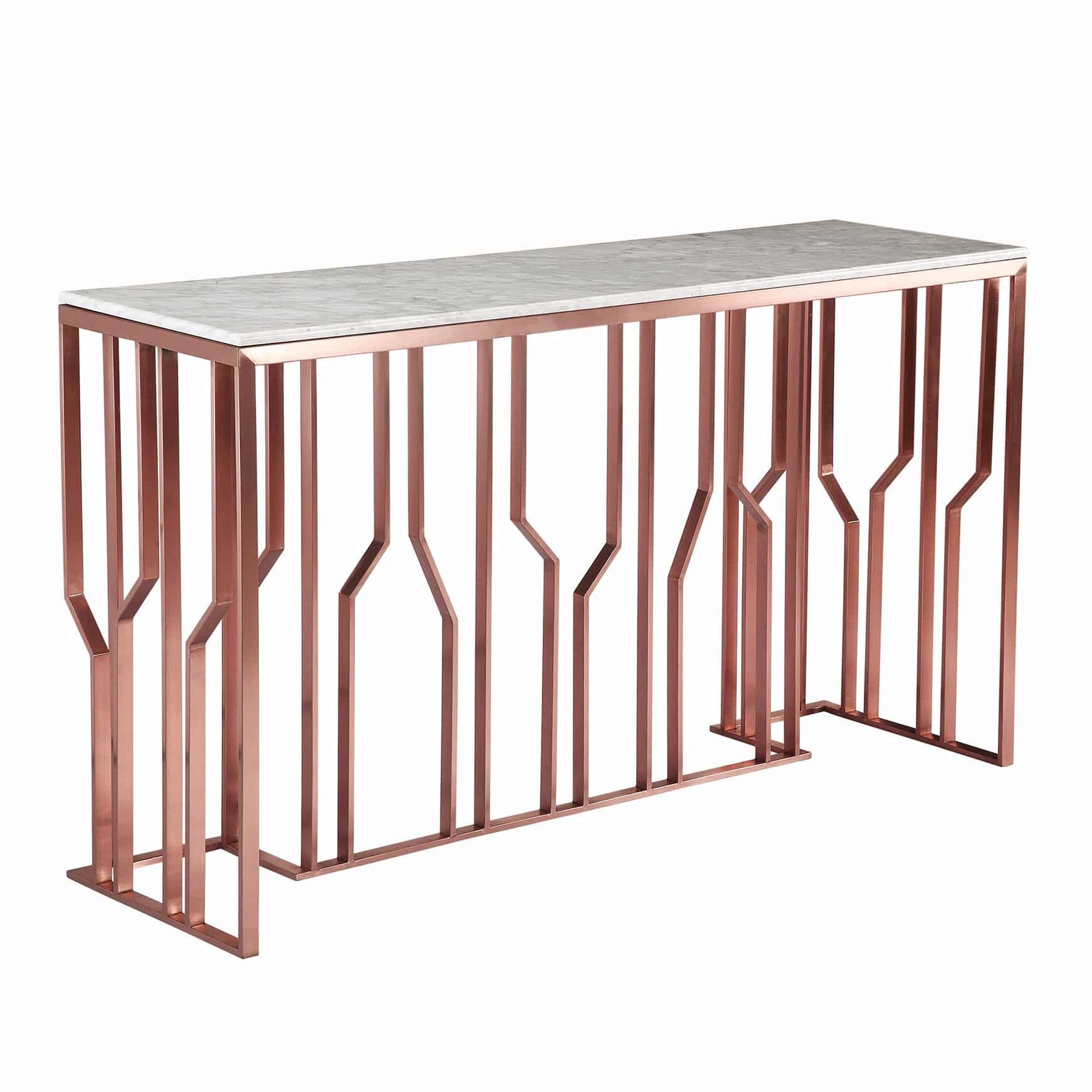 Natural Marble & Stainless Steel Console Table Bp8812- S-Rg - Consoles - ebarza Furniture UAE | Shop Modern Furniture in Abu Dhabi & Dubai - مفروشات ايبازرا في الامارات | تسوق اثاث عصري وديكورات مميزة في دبي وابوظبي