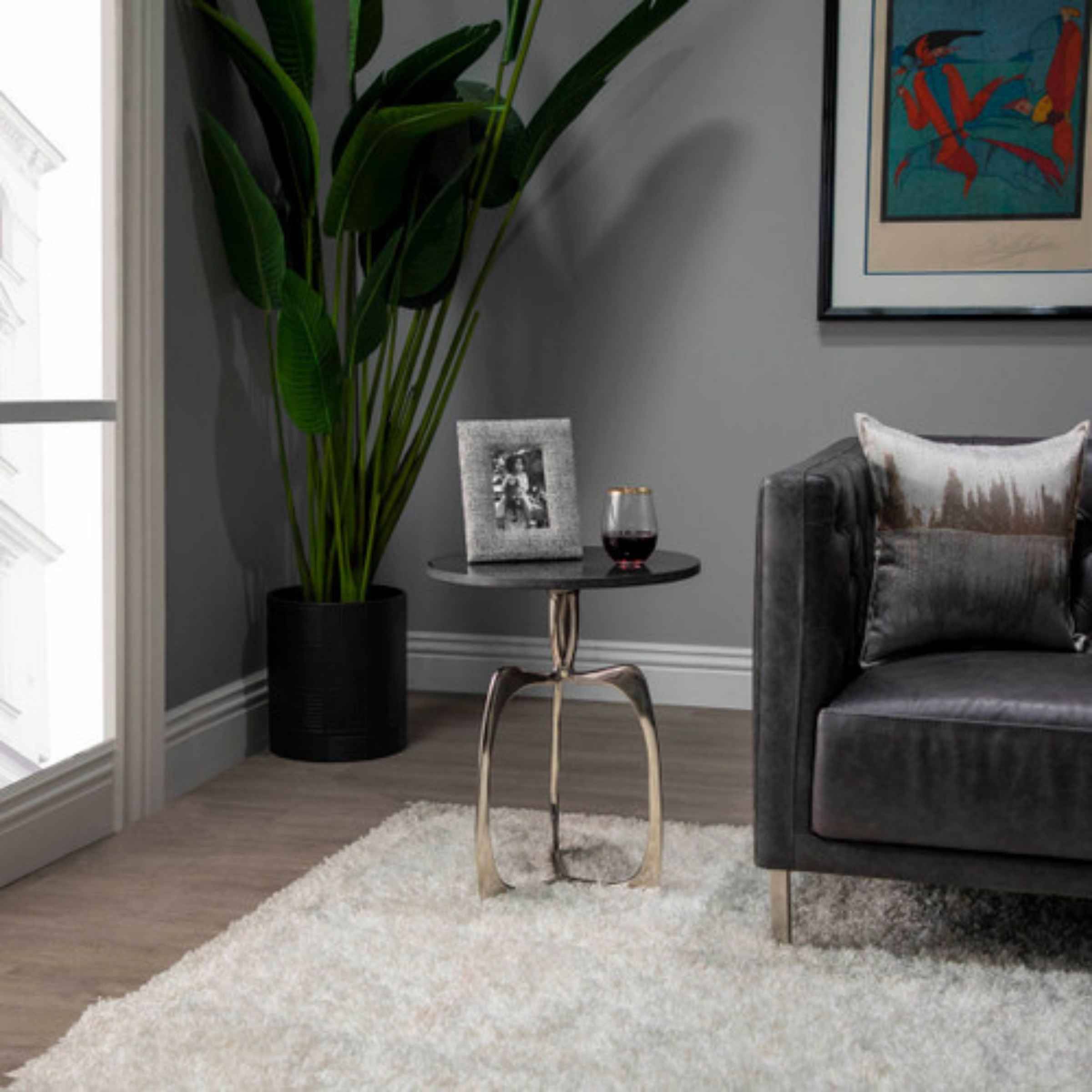 Nickel Side Table With Black Marble 14844-02 -  Side Tables - ebarza Furniture UAE | Shop Modern Furniture in Abu Dhabi & Dubai - مفروشات ايبازرا في الامارات | تسوق اثاث عصري وديكورات مميزة في دبي وابوظبي