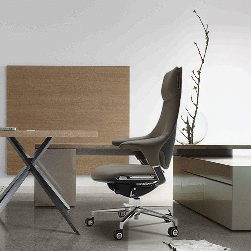 AS IS - Nigel Leather Office Chair with Wheels 8001HB - DISPLAY ITEM - ebarza Furniture UAE | Shop Modern Furniture in Abu Dhabi & Dubai - مفروشات ايبازرا في الامارات | تسوق اثاث عصري وديكورات مميزة في دبي وابوظبي