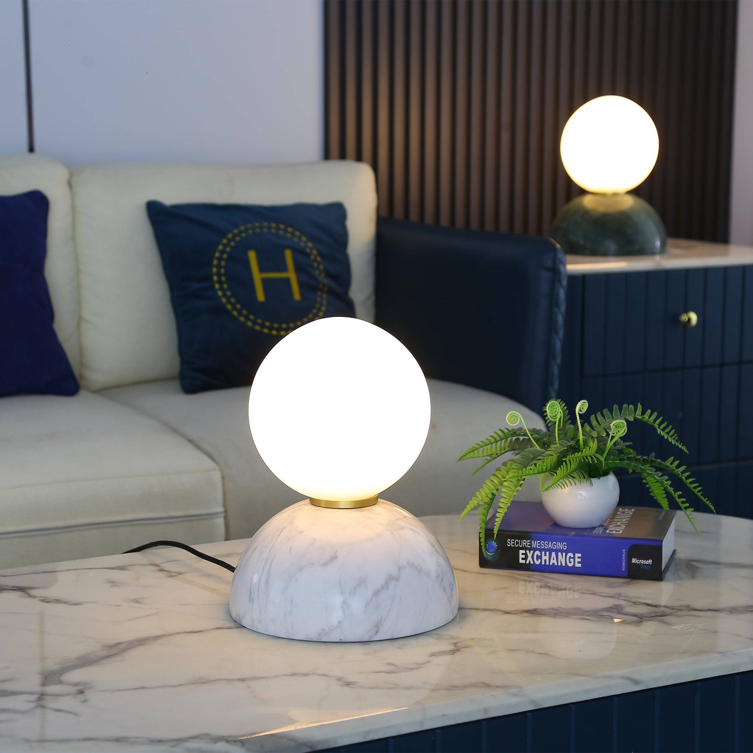 Opal Glass Shade With White Marble Base Table Lamp 8709T-We -  Desk\table Lamps - ebarza Furniture UAE | Shop Modern Furniture in Abu Dhabi & Dubai - مفروشات ايبازرا في الامارات | تسوق اثاث عصري وديكورات مميزة في دبي وابوظبي