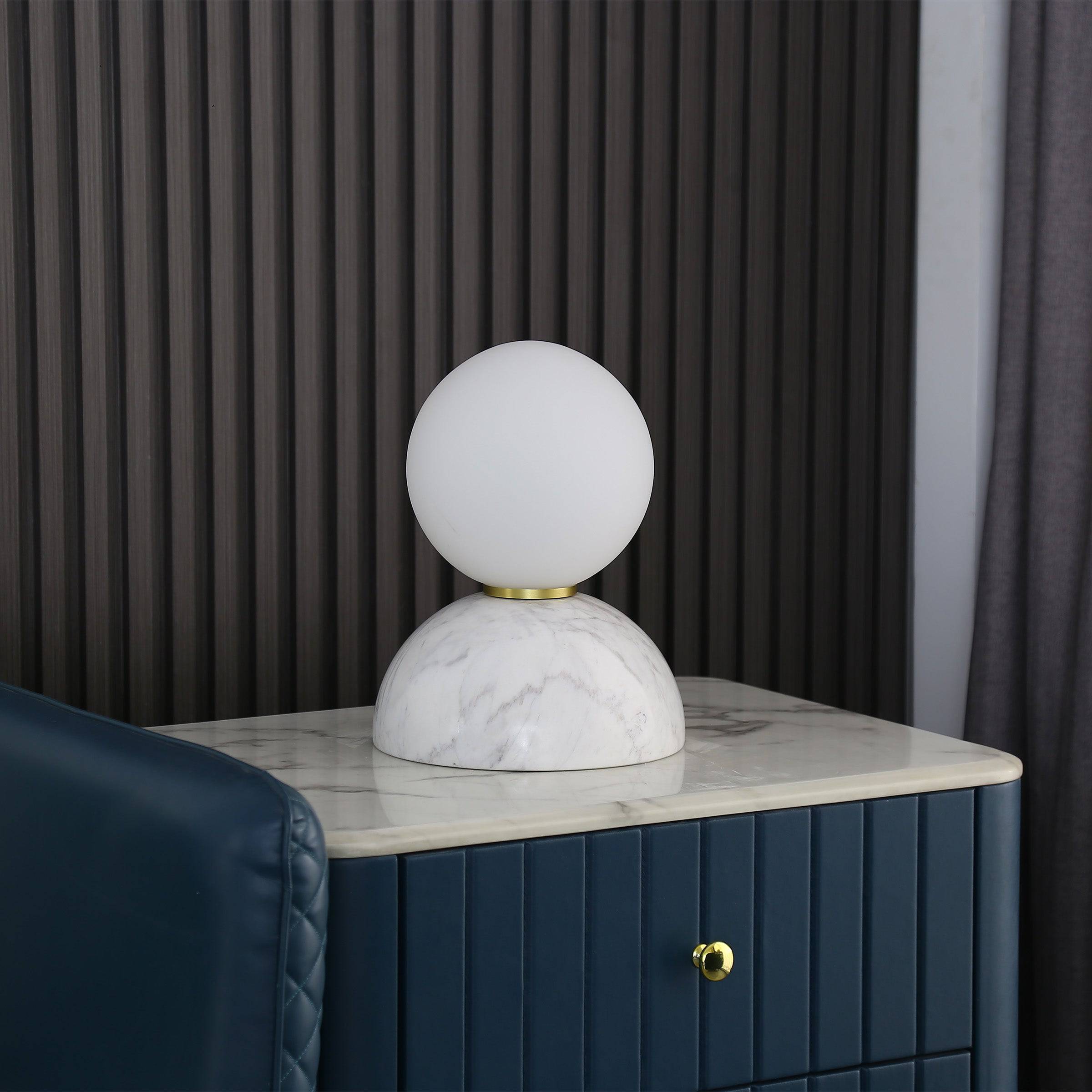 Opal Glass Shade With White Marble Base Table Lamp 8709T-We -  Desk\table Lamps - ebarza Furniture UAE | Shop Modern Furniture in Abu Dhabi & Dubai - مفروشات ايبازرا في الامارات | تسوق اثاث عصري وديكورات مميزة في دبي وابوظبي