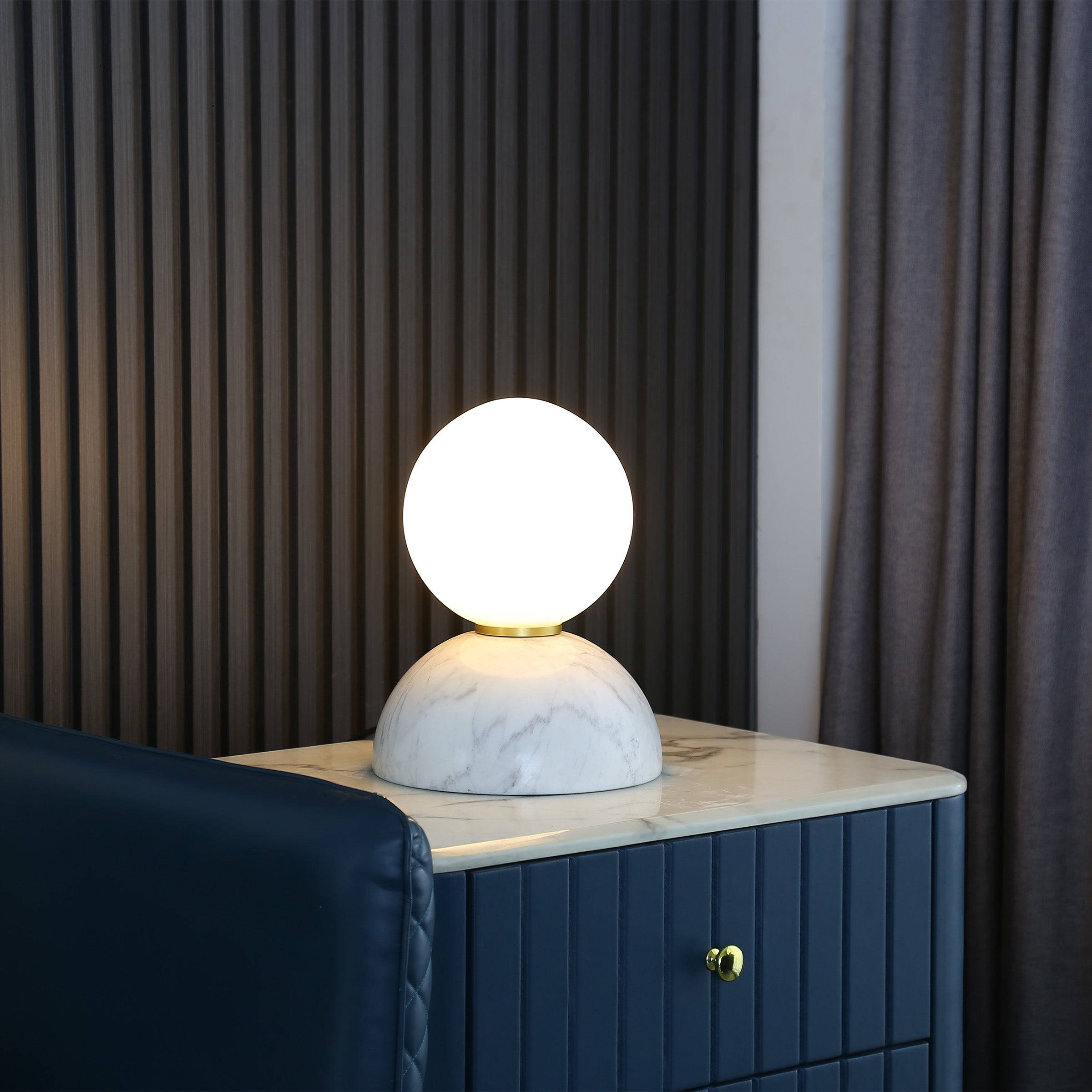 Opal Glass Shade With White Marble Base Table Lamp 8709T-We - Desk\table Lamps - ebarza Furniture UAE | Shop Modern Furniture in Abu Dhabi & Dubai - مفروشات ايبازرا في الامارات | تسوق اثاث عصري وديكورات مميزة في دبي وابوظبي