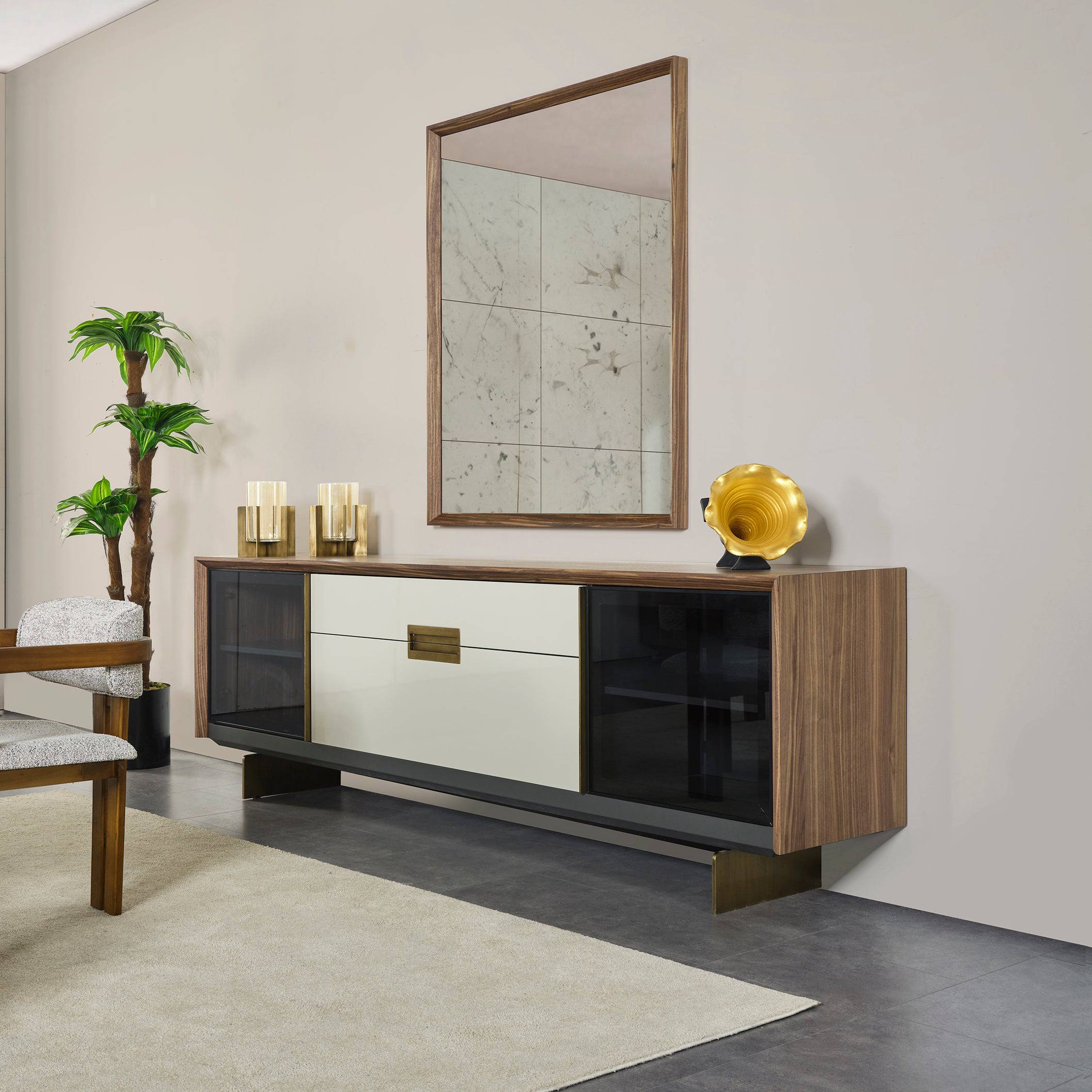 Pietra Kristal Sideboard And Mirror Krstl-Sbcnsl -  Sideboards - ebarza Furniture UAE | Shop Modern Furniture in Abu Dhabi & Dubai - مفروشات ايبازرا في الامارات | تسوق اثاث عصري وديكورات مميزة في دبي وابوظبي