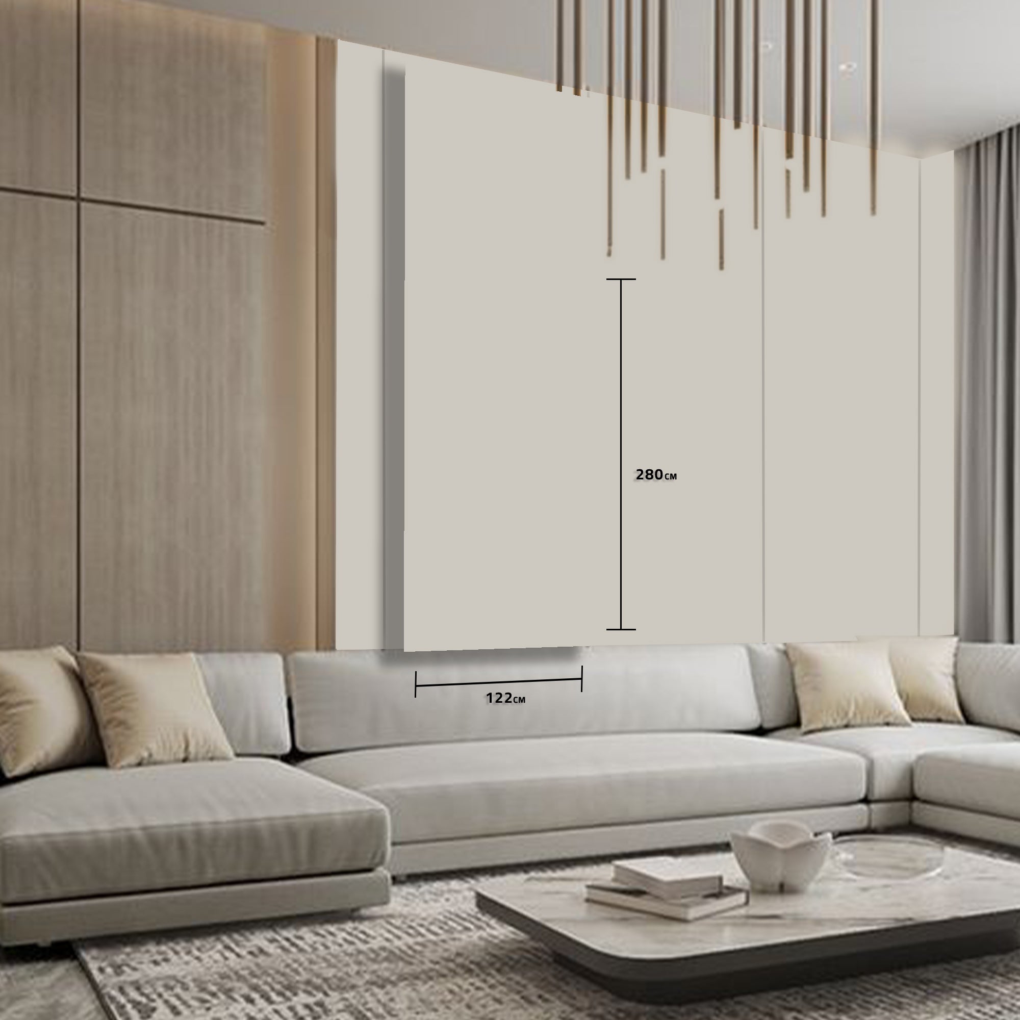 POWDER COATING MDF Wall Panel - DOUBLE-SIDED BEVEL 45° (122x280x1.8cm,E0, 830 kg/m3,PROTECTIVE FILM) JD80022(Light Beige) WQ - Wall Panels - ebarza Furniture UAE | Shop Modern Furniture in Abu Dhabi & Dubai - مفروشات ايبازرا في الامارات | تسوق اثاث عصري وديكورات مميزة في دبي وابوظبي