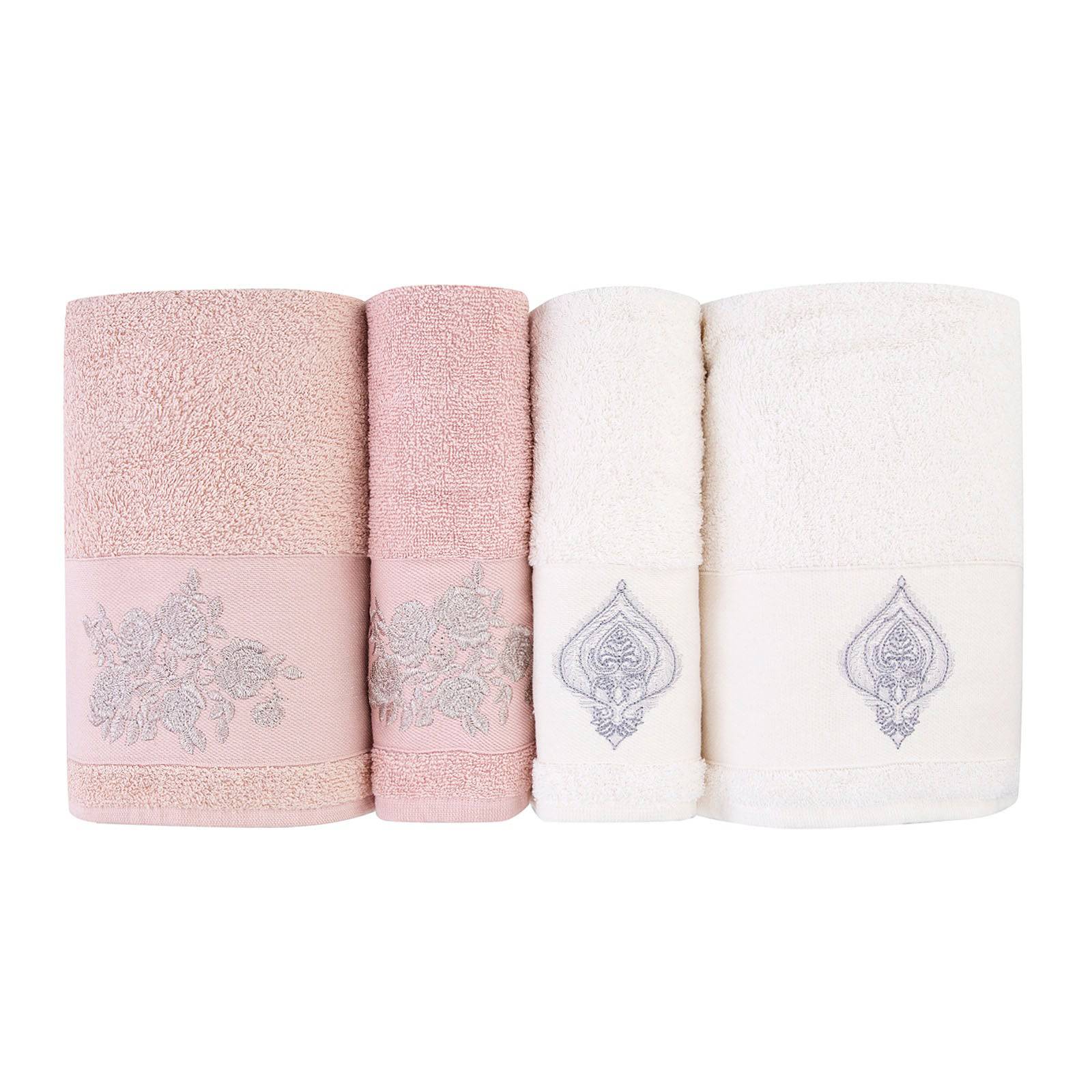 Roselyn Wave Pudra Offwhite Set 200.15.01.0153 - Towels - ebarza Furniture UAE | Shop Modern Furniture in Abu Dhabi & Dubai - مفروشات ايبازرا في الامارات | تسوق اثاث عصري وديكورات مميزة في دبي وابوظبي