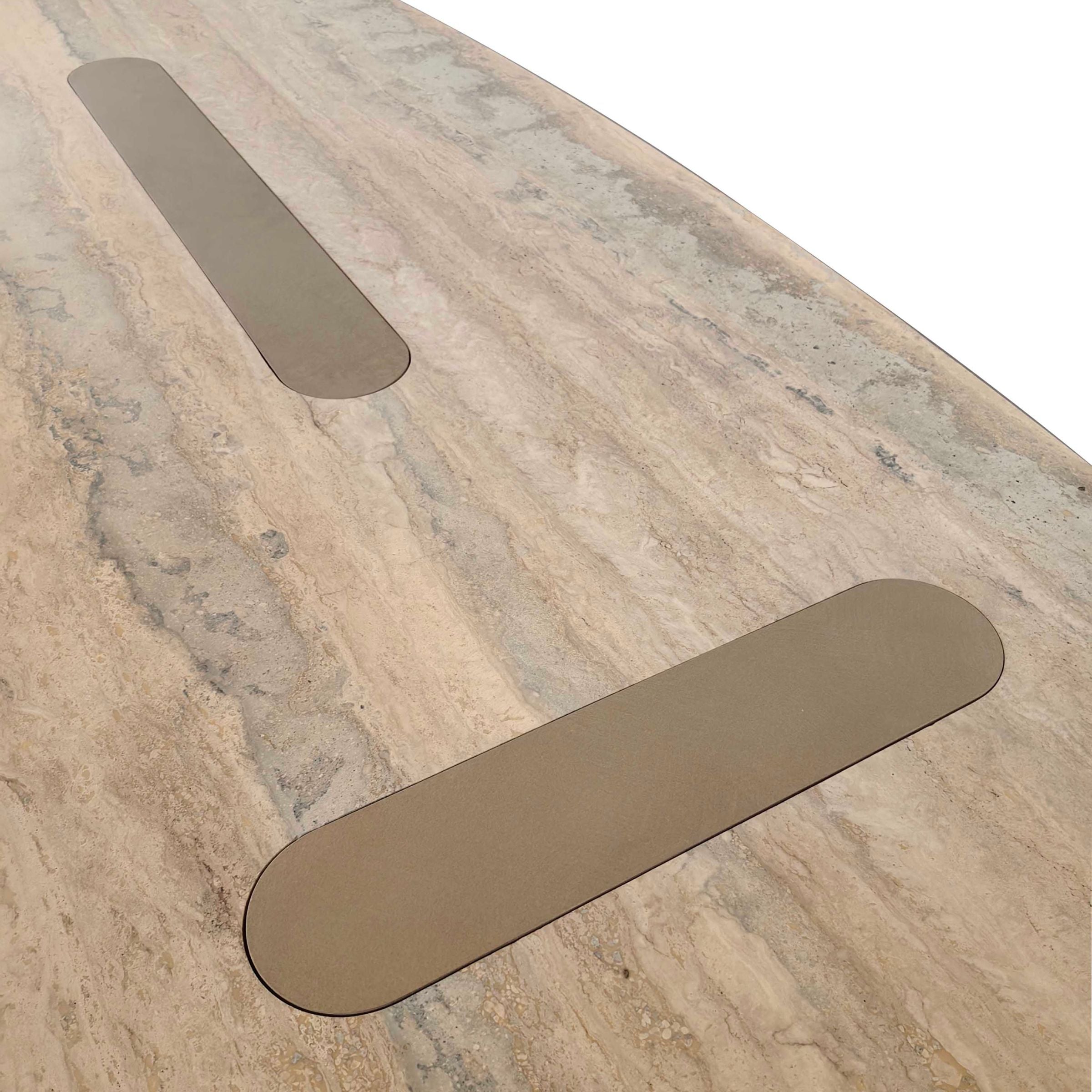 Semi Shiny Sliver Travertine Dining Table - EB08DT - Dining Tables - ebarza Furniture UAE | Shop Modern Furniture in Abu Dhabi & Dubai - مفروشات ايبازرا في الامارات | تسوق اثاث عصري وديكورات مميزة في دبي وابوظبي