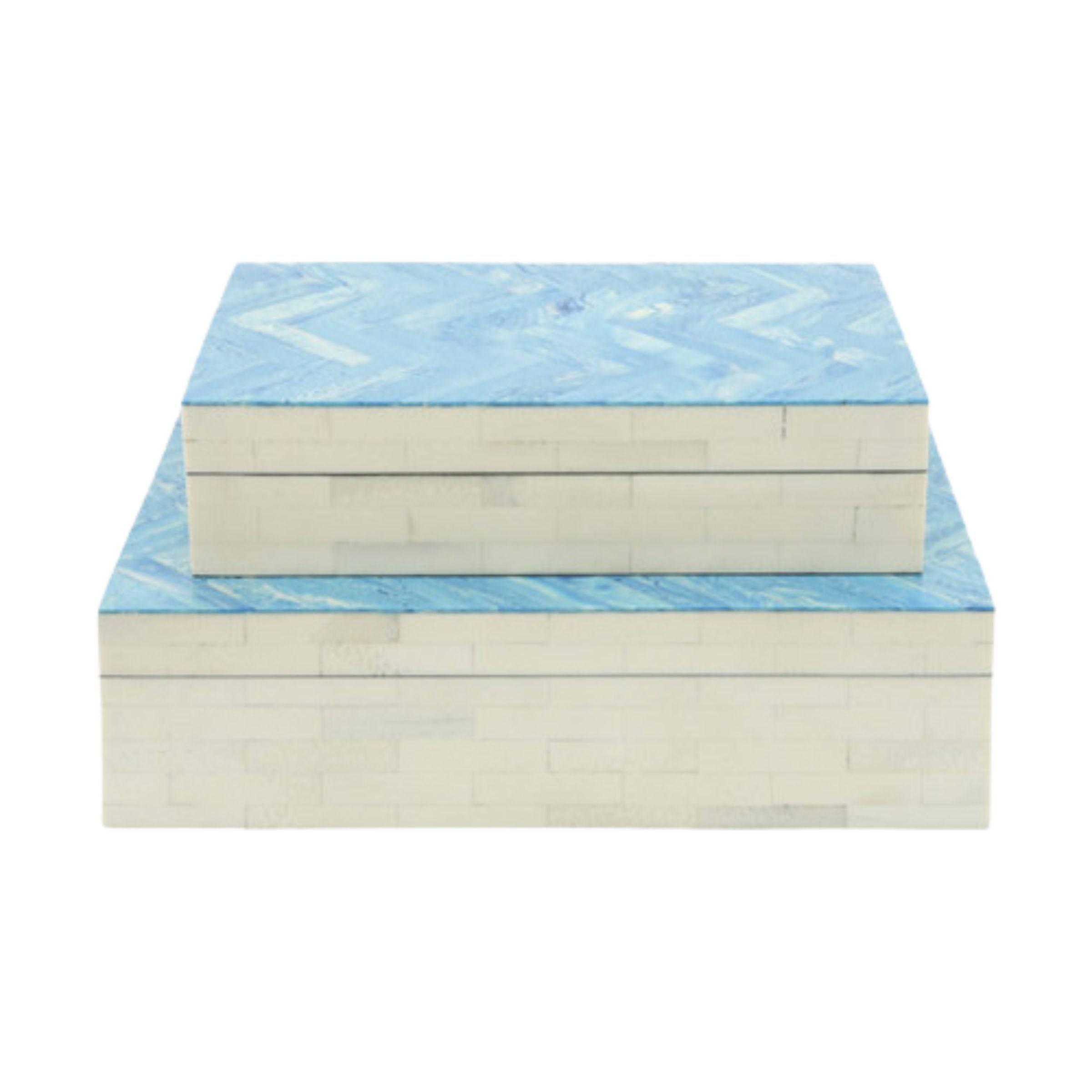 Set Of 2 Herringbone Resin Boxes - Blue 16142 - Decorative Boxes - ebarza Furniture UAE | Shop Modern Furniture in Abu Dhabi & Dubai - مفروشات ايبازرا في الامارات | تسوق اثاث عصري وديكورات مميزة في دبي وابوظبي