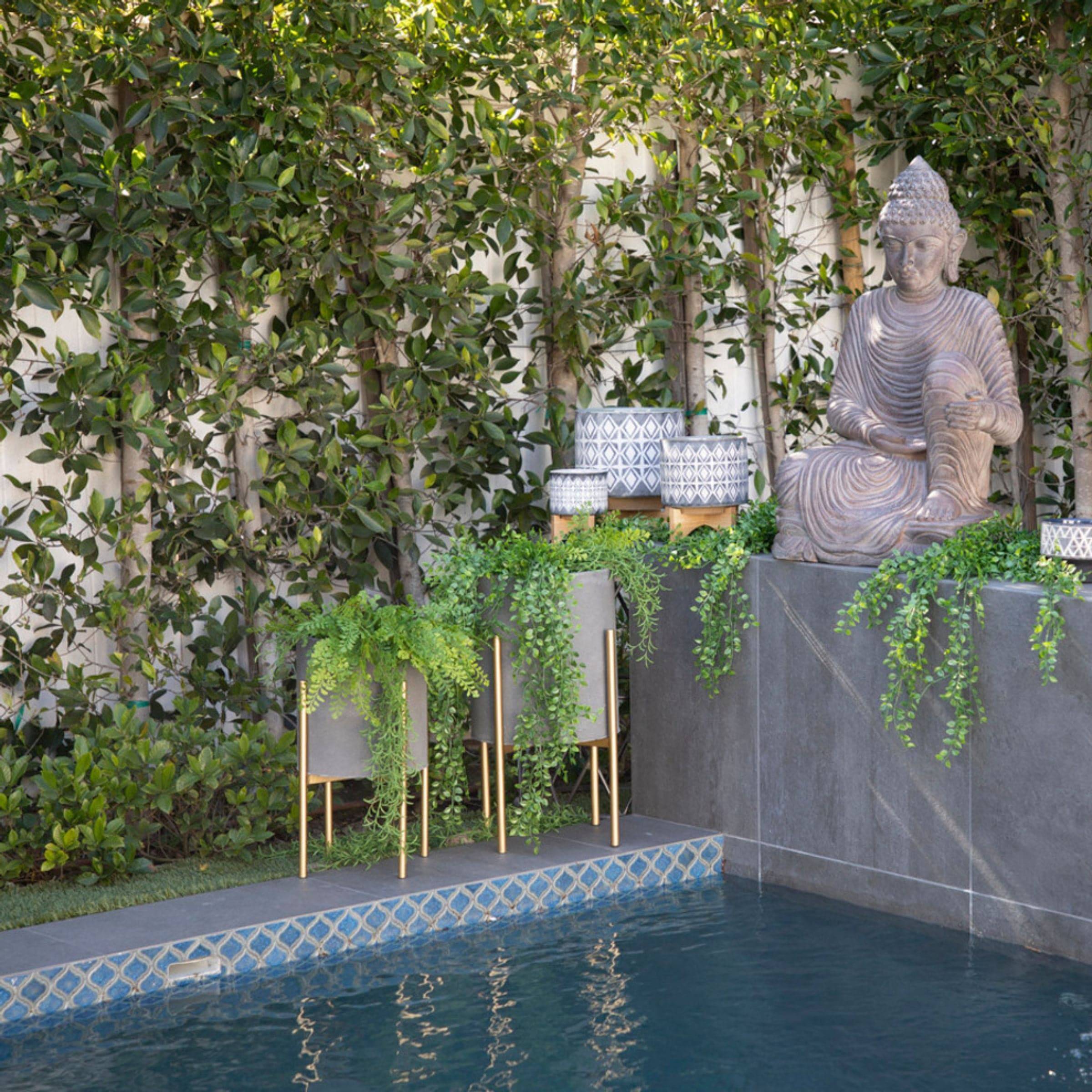 Set Of 2 Planter On Metal Stand - Putty And Gold 12629-04 - Planter Boxes - ebarza Furniture UAE | Shop Modern Furniture in Abu Dhabi & Dubai - مفروشات ايبازرا في الامارات | تسوق اثاث عصري وديكورات مميزة في دبي وابوظبي