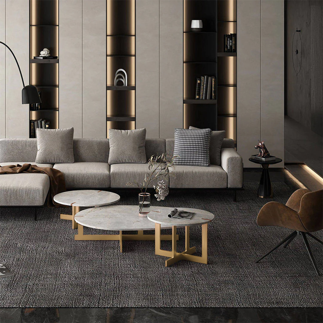 Set Of 3 Kirona Natural Marble Tables 338Ct+St+Et - Side Tables - ebarza Furniture UAE | Shop Modern Furniture in Abu Dhabi & Dubai - مفروشات ايبازرا في الامارات | تسوق اثاث عصري وديكورات مميزة في دبي وابوظبي