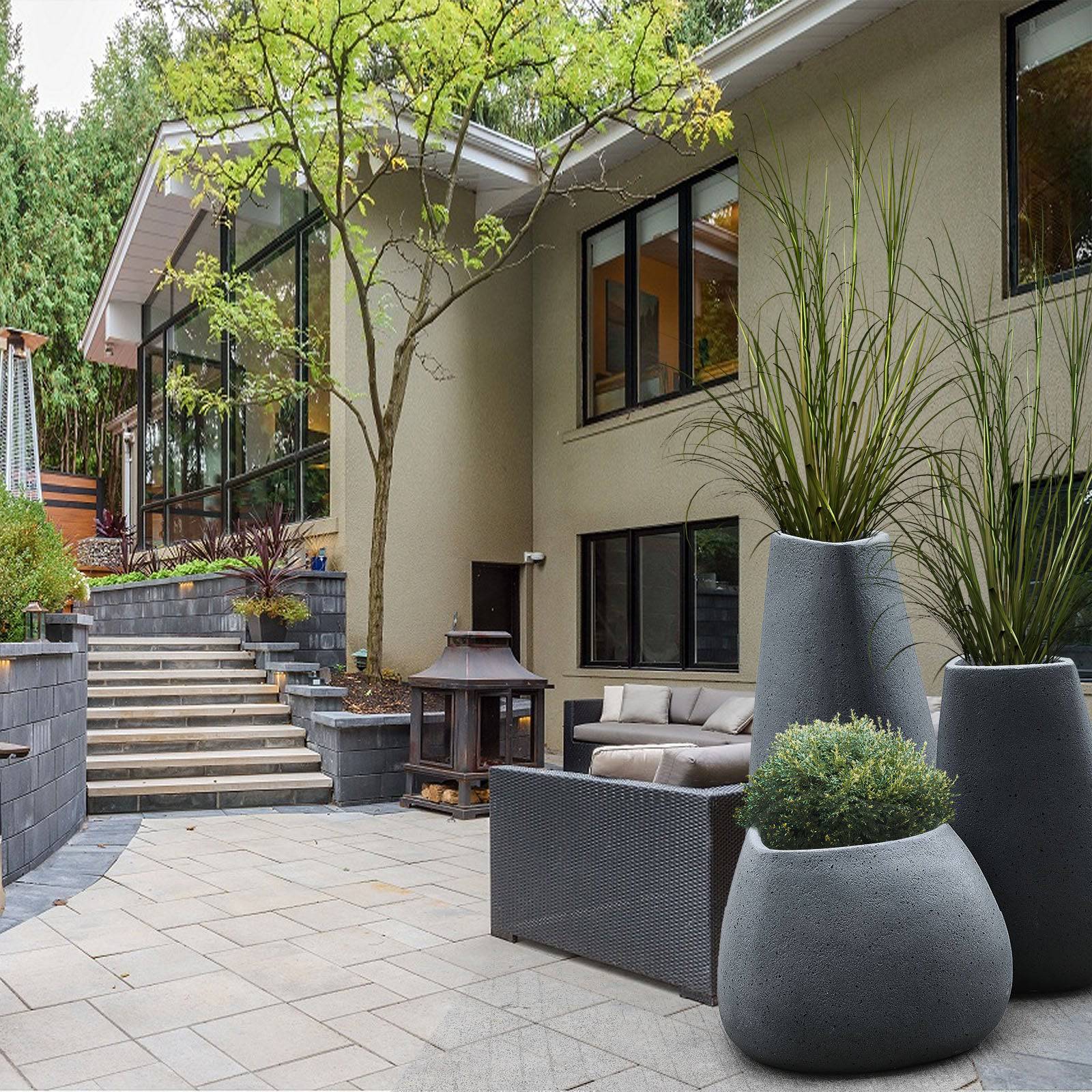 Set Of 3 Outdoor/Indoor Fiberglass Concrete Planter Box Xk-8177A+B+C - Planter Boxes - ebarza Furniture UAE | Shop Modern Furniture in Abu Dhabi & Dubai - مفروشات ايبازرا في الامارات | تسوق اثاث عصري وديكورات مميزة في دبي وابوظبي