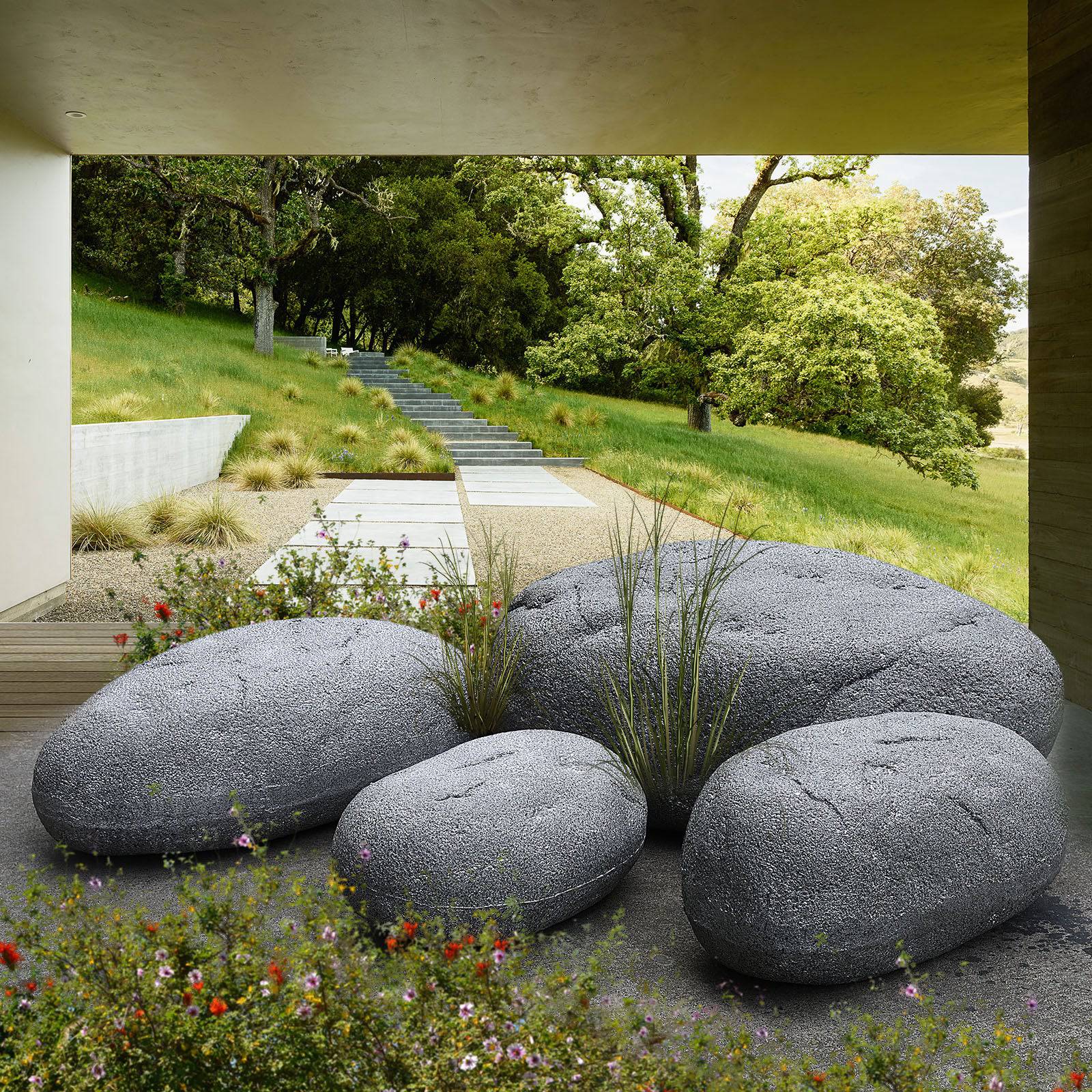 Set Of 4 Outdoor/Indoor Fiberglass Concrete Decorative Rocks/ Stool Xk-5013A+B+C+D - Planter Boxes - ebarza Furniture UAE | Shop Modern Furniture in Abu Dhabi & Dubai - مفروشات ايبازرا في الامارات | تسوق اثاث عصري وديكورات مميزة في دبي وابوظبي