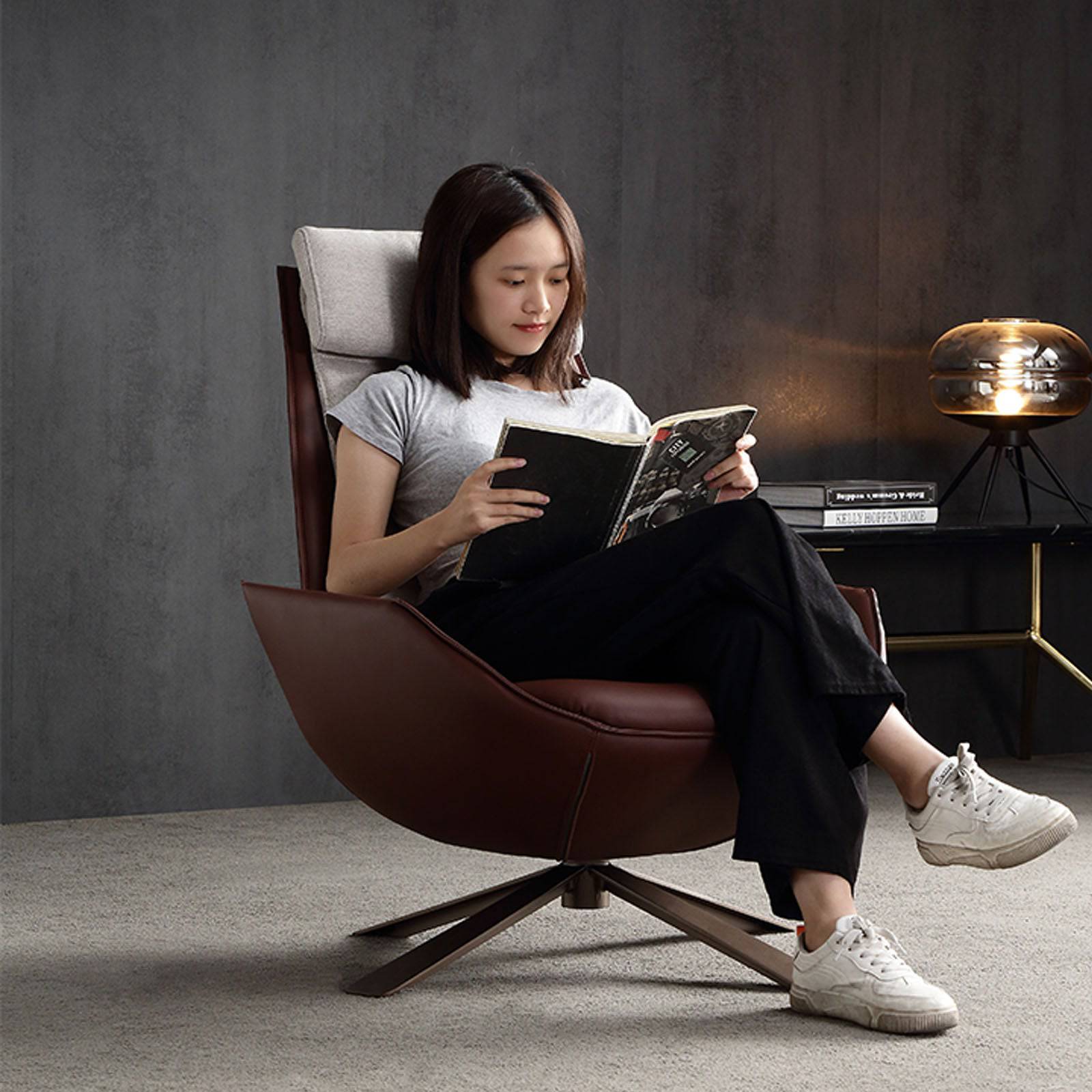 Severo Lounge Chair LC045 Brown - Lounge Chairs - ebarza Furniture UAE | Shop Modern Furniture in Abu Dhabi & Dubai - مفروشات ايبازرا في الامارات | تسوق اثاث عصري وديكورات مميزة في دبي وابوظبي