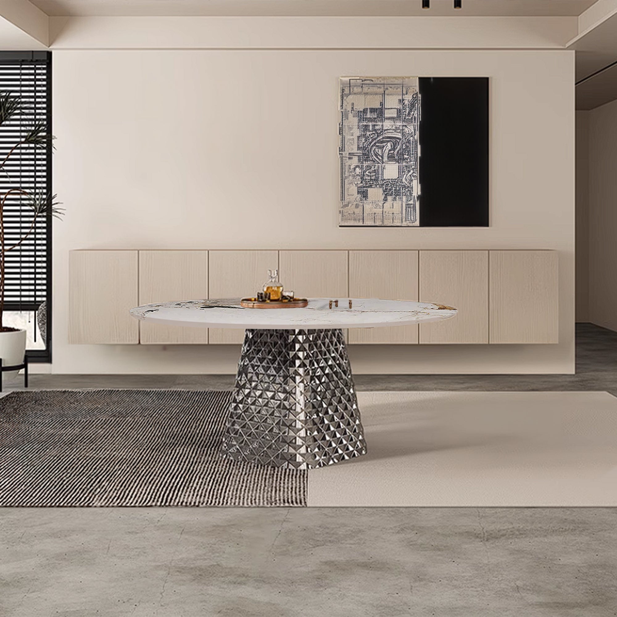 Sintered Stone Round Dining Table Tg-T12 - Dining Tables - ebarza Furniture UAE | Shop Modern Furniture in Abu Dhabi & Dubai - مفروشات ايبازرا في الامارات | تسوق اثاث عصري وديكورات مميزة في دبي وابوظبي