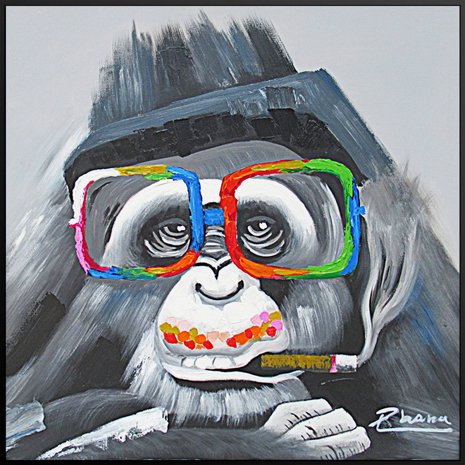 Smoking Monkey Hand Painted Art Painting With Frame 105X105 Cm Soap0017X-Soap064 - Paintings - ebarza Furniture UAE | Shop Modern Furniture in Abu Dhabi & Dubai - مفروشات ايبازرا في الامارات | تسوق اثاث عصري وديكورات مميزة في دبي وابوظبي