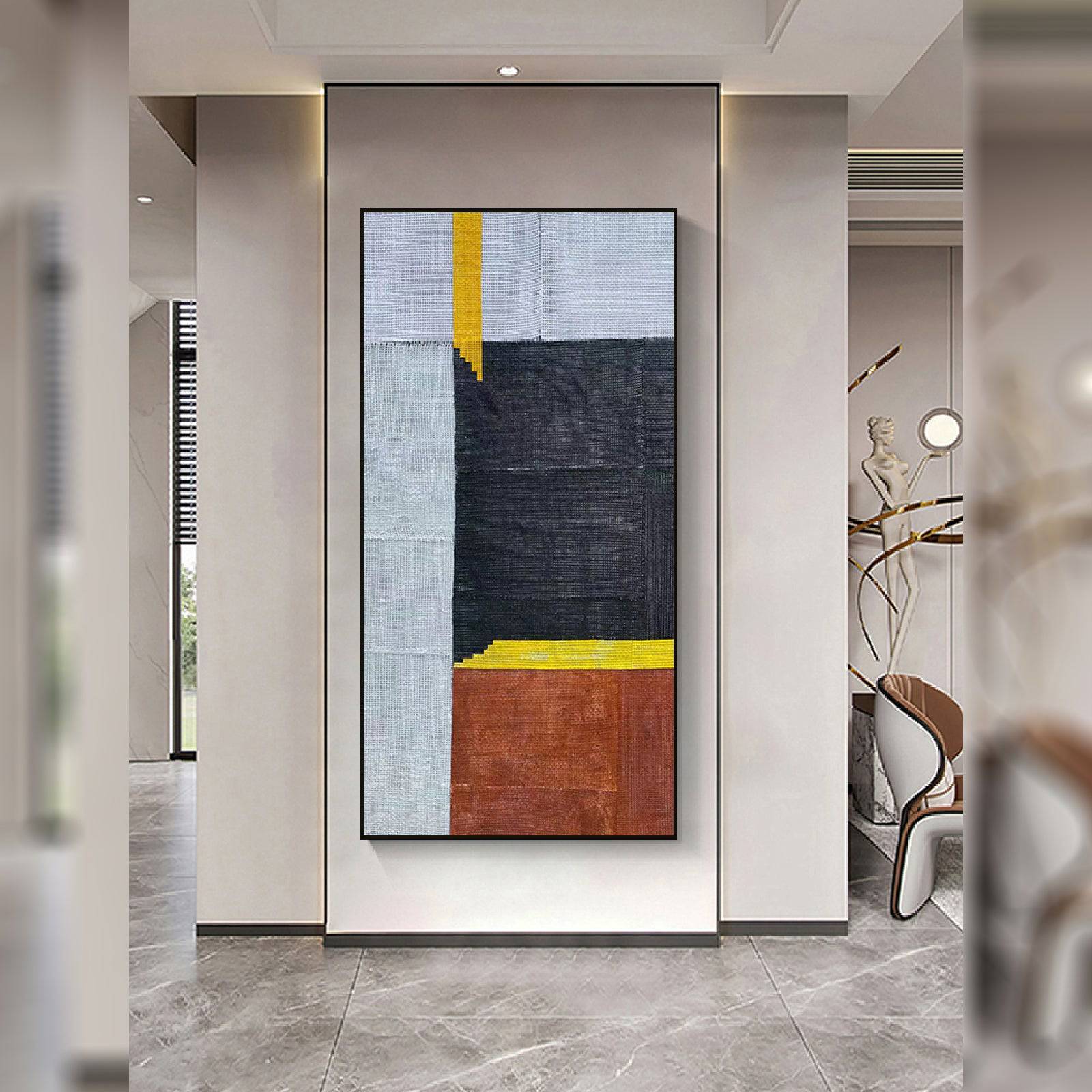 Stitched Pattern Hand Painted Art Painting With Rose Gold Frame 220X120 Cm SOAAP0102 -  Paintings - ebarza Furniture UAE | Shop Modern Furniture in Abu Dhabi & Dubai - مفروشات ايبازرا في الامارات | تسوق اثاث عصري وديكورات مميزة في دبي وابوظبي