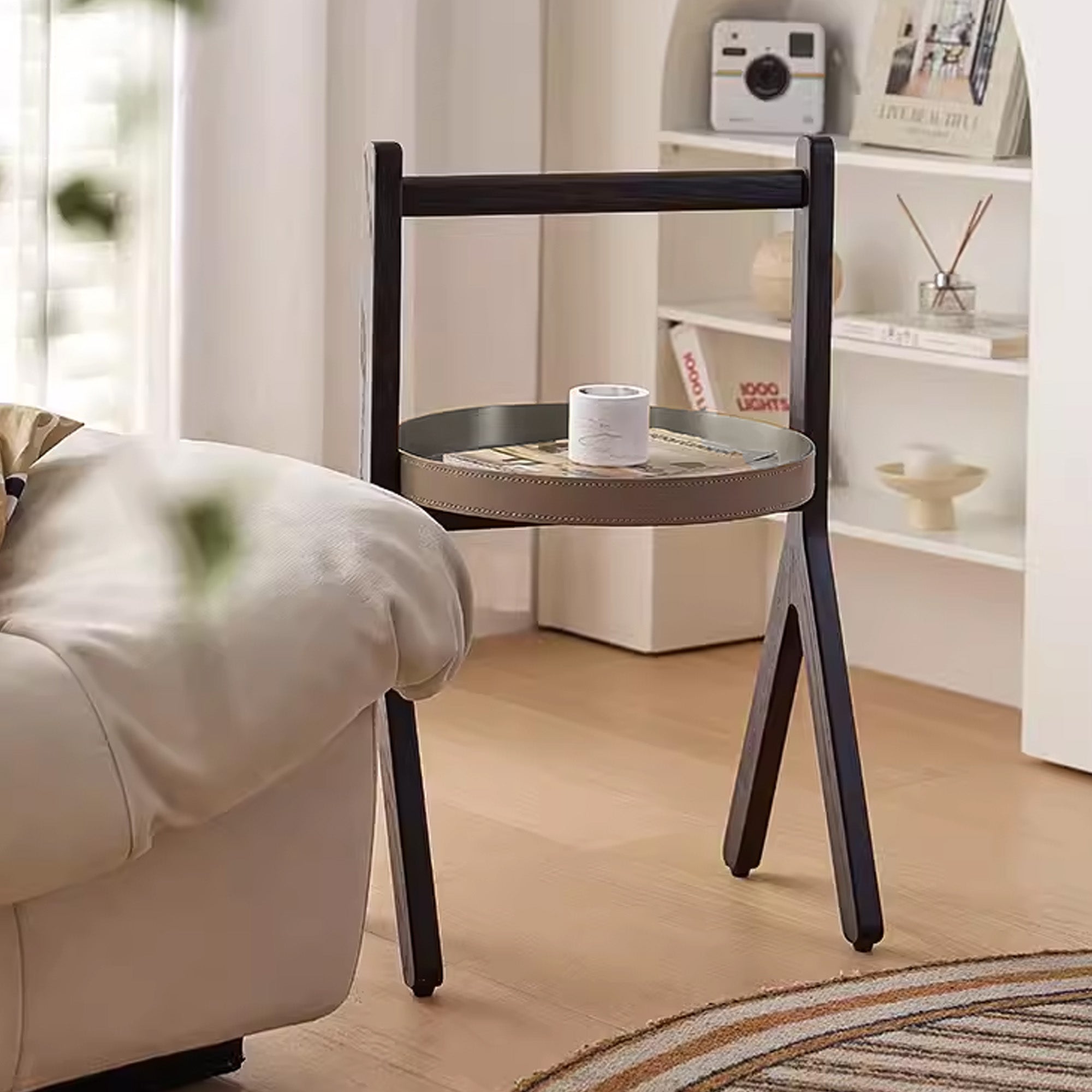 Solid Wood and Saddle Leather Side Table MLL-D104 - Side Tables - ebarza Furniture UAE | Shop Modern Furniture in Abu Dhabi & Dubai - مفروشات ايبازرا في الامارات | تسوق اثاث عصري وديكورات مميزة في دبي وابوظبي