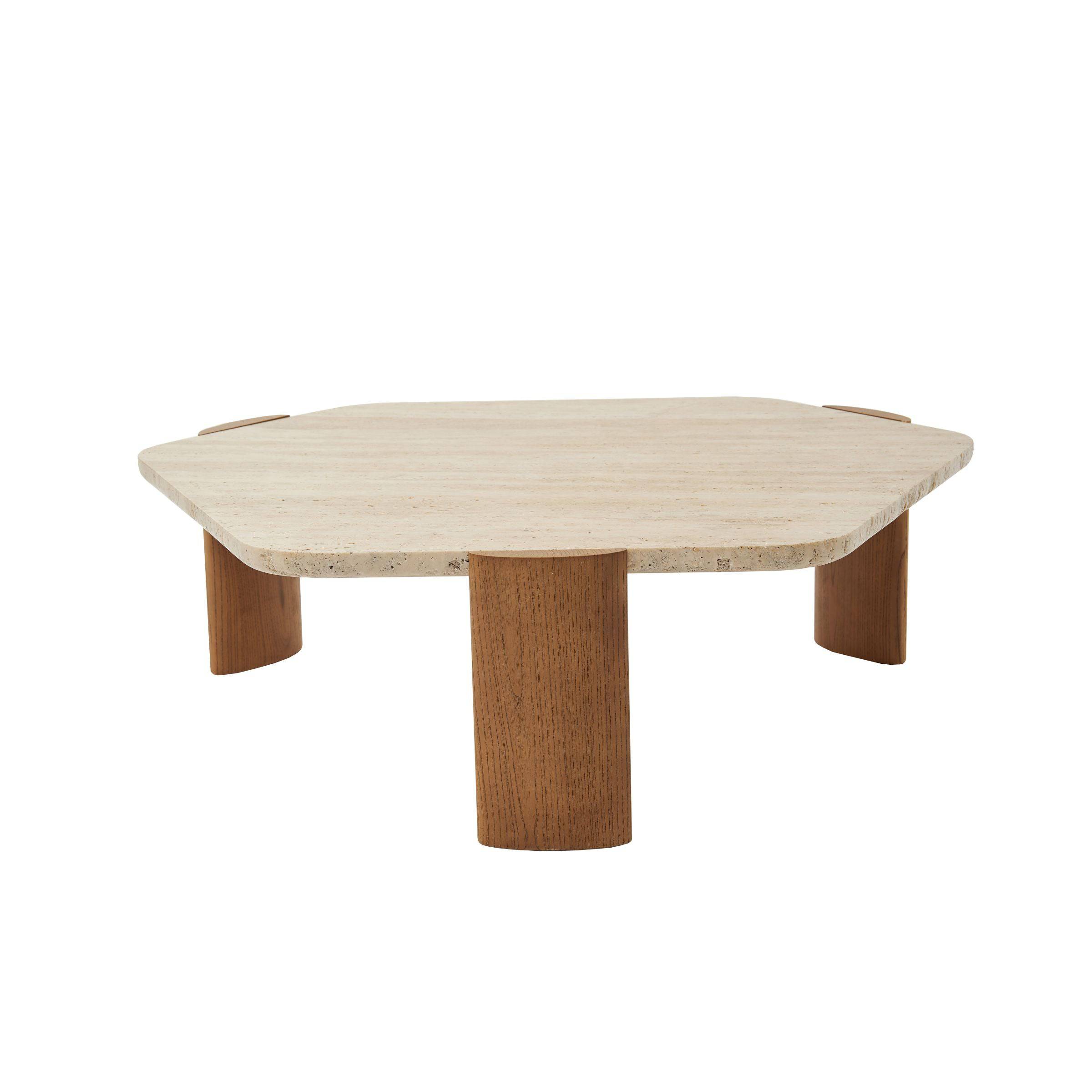 Travertine Top Coffee Table-Oak/Ivory 18081E -  Coffee Tables - ebarza Furniture UAE | Shop Modern Furniture in Abu Dhabi & Dubai - مفروشات ايبازرا في الامارات | تسوق اثاث عصري وديكورات مميزة في دبي وابوظبي