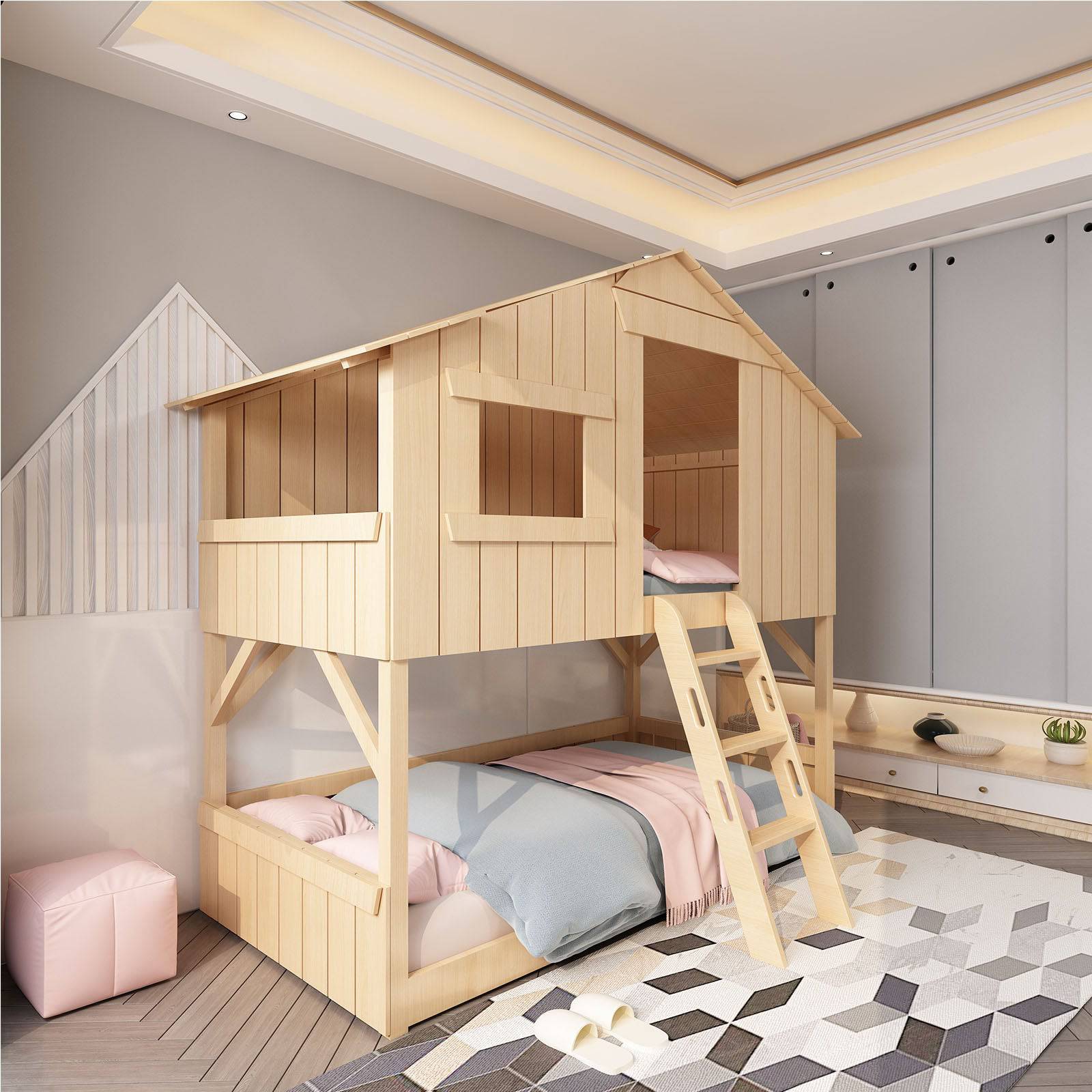 Tree Double Kids Bed Et-C004-N - Kids Beds - ebarza Furniture UAE | Shop Modern Furniture in Abu Dhabi & Dubai - مفروشات ايبازرا في الامارات | تسوق اثاث عصري وديكورات مميزة في دبي وابوظبي