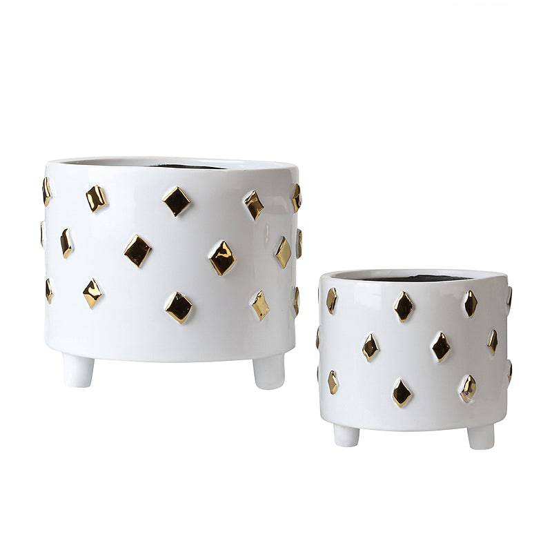 White & Golden Ceramic Bowl-B Fa-D2048B - Planter Boxes - ebarza Furniture UAE | Shop Modern Furniture in Abu Dhabi & Dubai - مفروشات ايبازرا في الامارات | تسوق اثاث عصري وديكورات مميزة في دبي وابوظبي