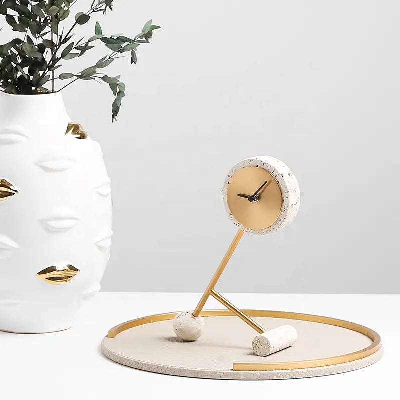 White Resin Clock With Gold Face FB-W22015A - Clocks - ebarza Furniture UAE | Shop Modern Furniture in Abu Dhabi & Dubai - مفروشات ايبازرا في الامارات | تسوق اثاث عصري وديكورات مميزة في دبي وابوظبي