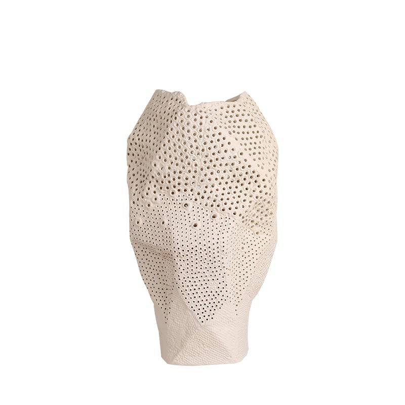 White Round Hole Polyhedron Vase Fa-D21035A - Vases - ebarza Furniture UAE | Shop Modern Furniture in Abu Dhabi & Dubai - مفروشات ايبازرا في الامارات | تسوق اثاث عصري وديكورات مميزة في دبي وابوظبي