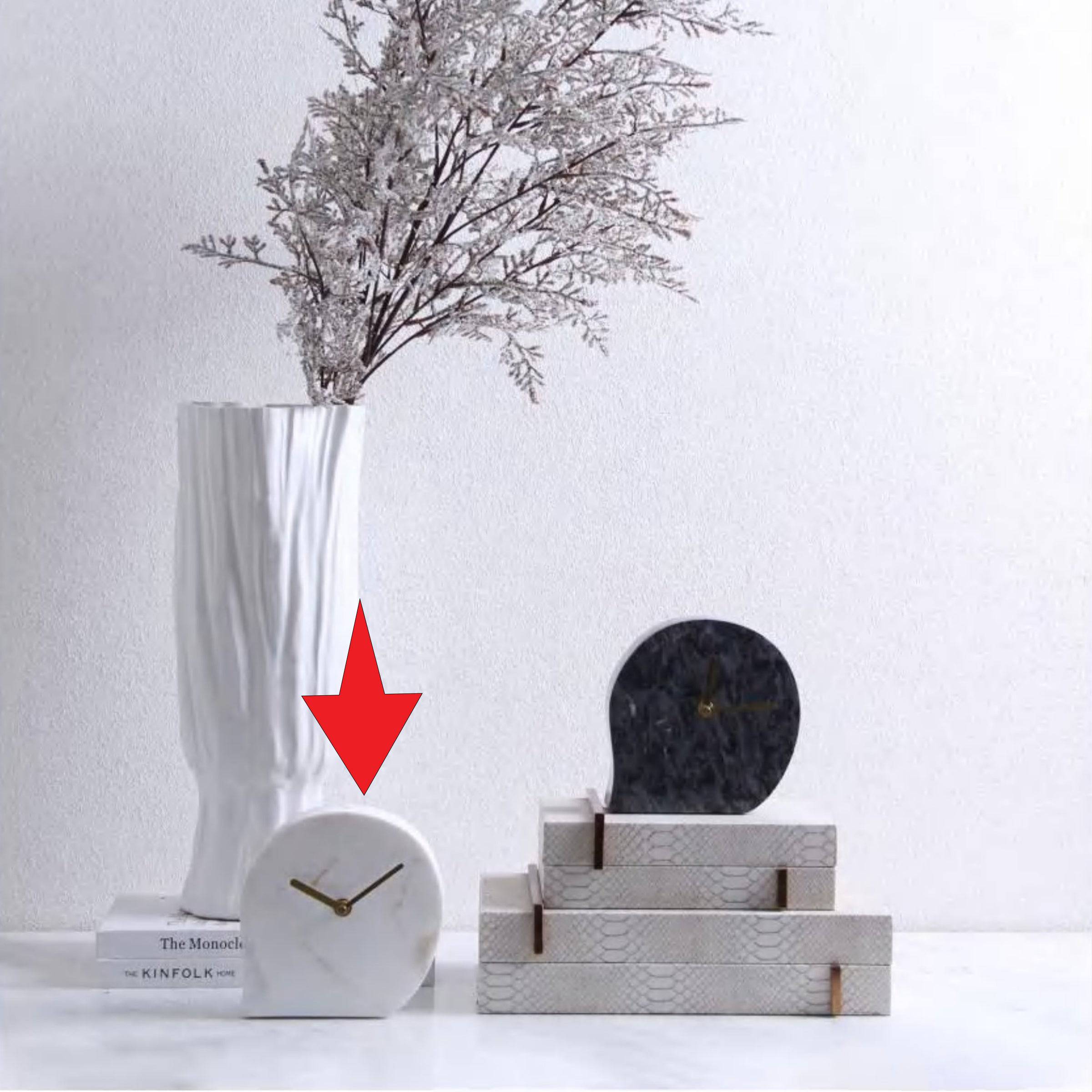 White Simple Marble Clock Fb-T2010A - Clocks - ebarza Furniture UAE | Shop Modern Furniture in Abu Dhabi & Dubai - مفروشات ايبازرا في الامارات | تسوق اثاث عصري وديكورات مميزة في دبي وابوظبي