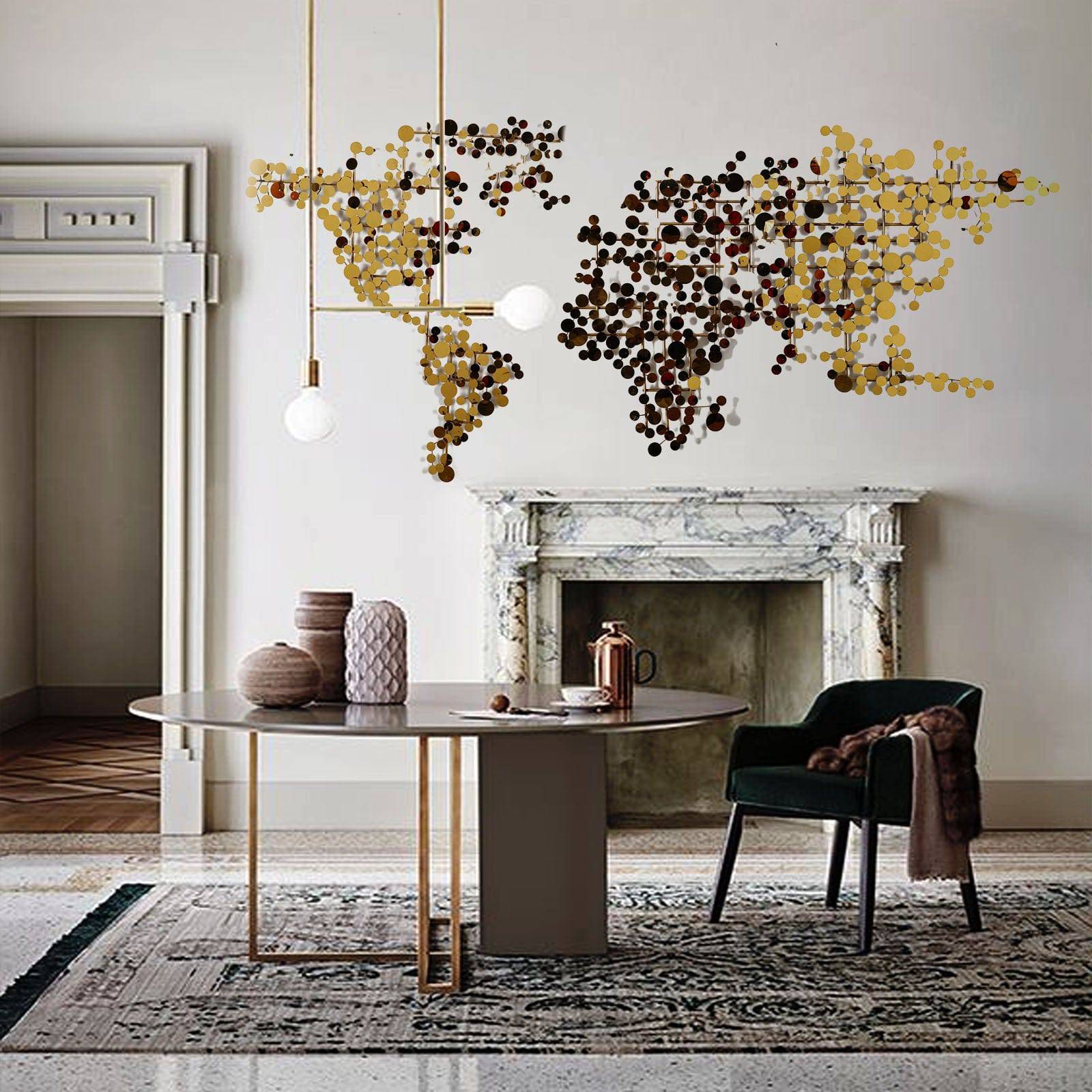 World Map Handcrafted Stainless Steel Artwork Z08025-G - Artwork - ebarza Furniture UAE | Shop Modern Furniture in Abu Dhabi & Dubai - مفروشات ايبازرا في الامارات | تسوق اثاث عصري وديكورات مميزة في دبي وابوظبي