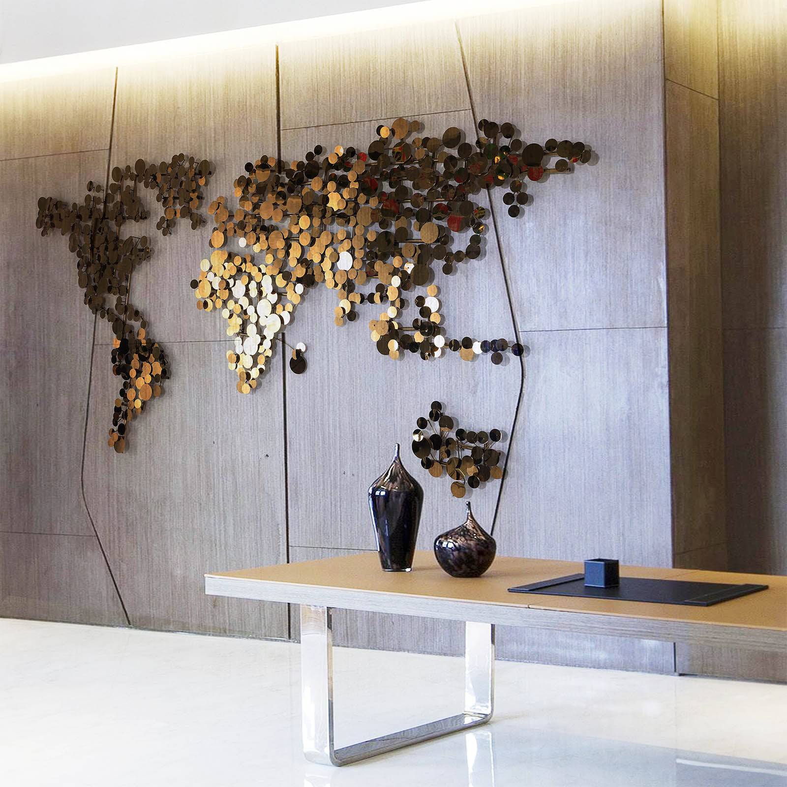 World Map Handcrafted Stainless Steel Artwork Z08025-G - Artwork - ebarza Furniture UAE | Shop Modern Furniture in Abu Dhabi & Dubai - مفروشات ايبازرا في الامارات | تسوق اثاث عصري وديكورات مميزة في دبي وابوظبي