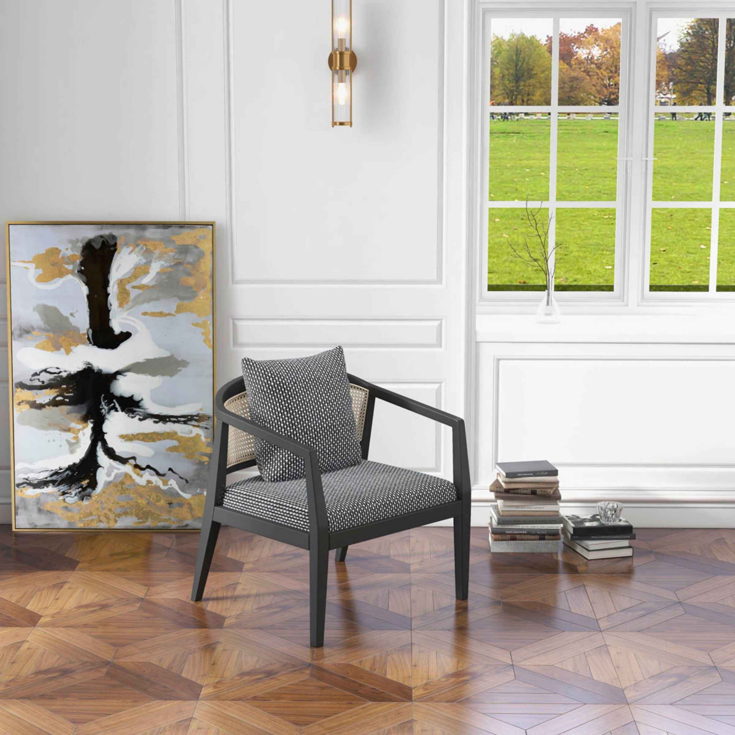 Woven Back Wooden Textured Black Accent Chair - Black 16897 - Armchairs - ebarza Furniture UAE | Shop Modern Furniture in Abu Dhabi & Dubai - مفروشات ايبازرا في الامارات | تسوق اثاث عصري وديكورات مميزة في دبي وابوظبي