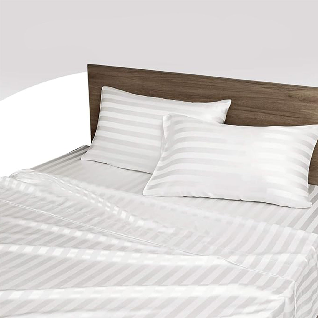 White Natural Bamboo Double Bedding Set - SRK 240TC - Bedding - ebarza Furniture UAE | Shop Modern Furniture in Abu Dhabi & Dubai - مفروشات ايبازرا في الامارات | تسوق اثاث عصري وديكورات مميزة في دبي وابوظبي