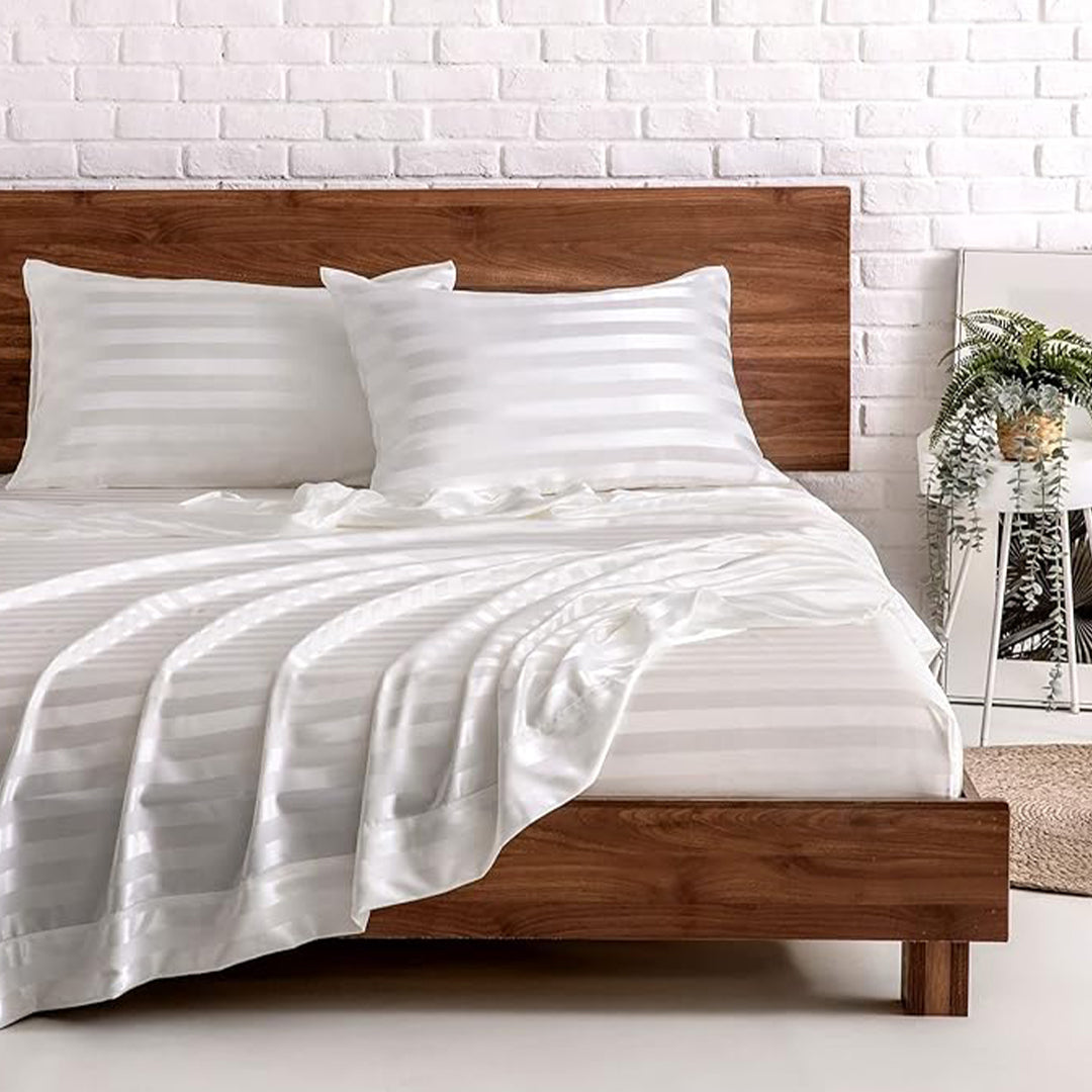 White Natural Bamboo Double Bedding Set - SRK 240TC - Bedding - ebarza Furniture UAE | Shop Modern Furniture in Abu Dhabi & Dubai - مفروشات ايبازرا في الامارات | تسوق اثاث عصري وديكورات مميزة في دبي وابوظبي