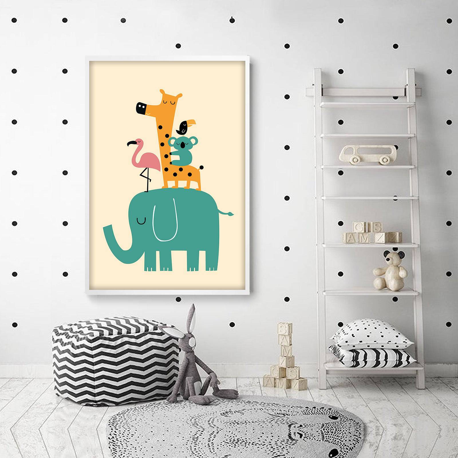 Zoo Friends Framed Graphic Art Print Soapr0012 - Paintings - ebarza Furniture UAE | Shop Modern Furniture in Abu Dhabi & Dubai - مفروشات ايبازرا في الامارات | تسوق اثاث عصري وديكورات مميزة في دبي وابوظبي