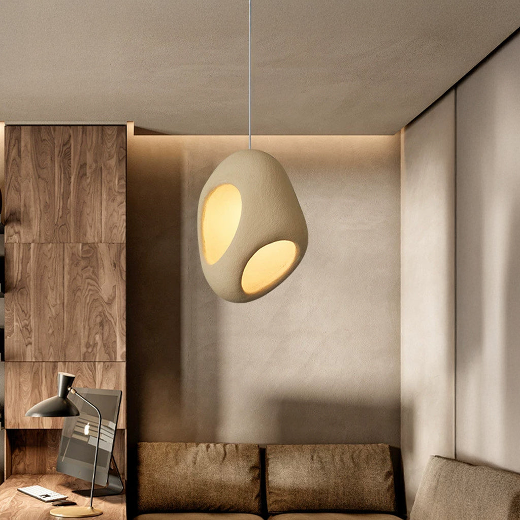 Wabi Sabi Resin Pendant Light HTD-IP1386012 D28*H39cm Beige -  Pendant Lamps - ebarza Furniture UAE | Shop Modern Furniture in Abu Dhabi & Dubai - مفروشات ايبازرا في الامارات | تسوق اثاث عصري وديكورات مميزة في دبي وابوظبي