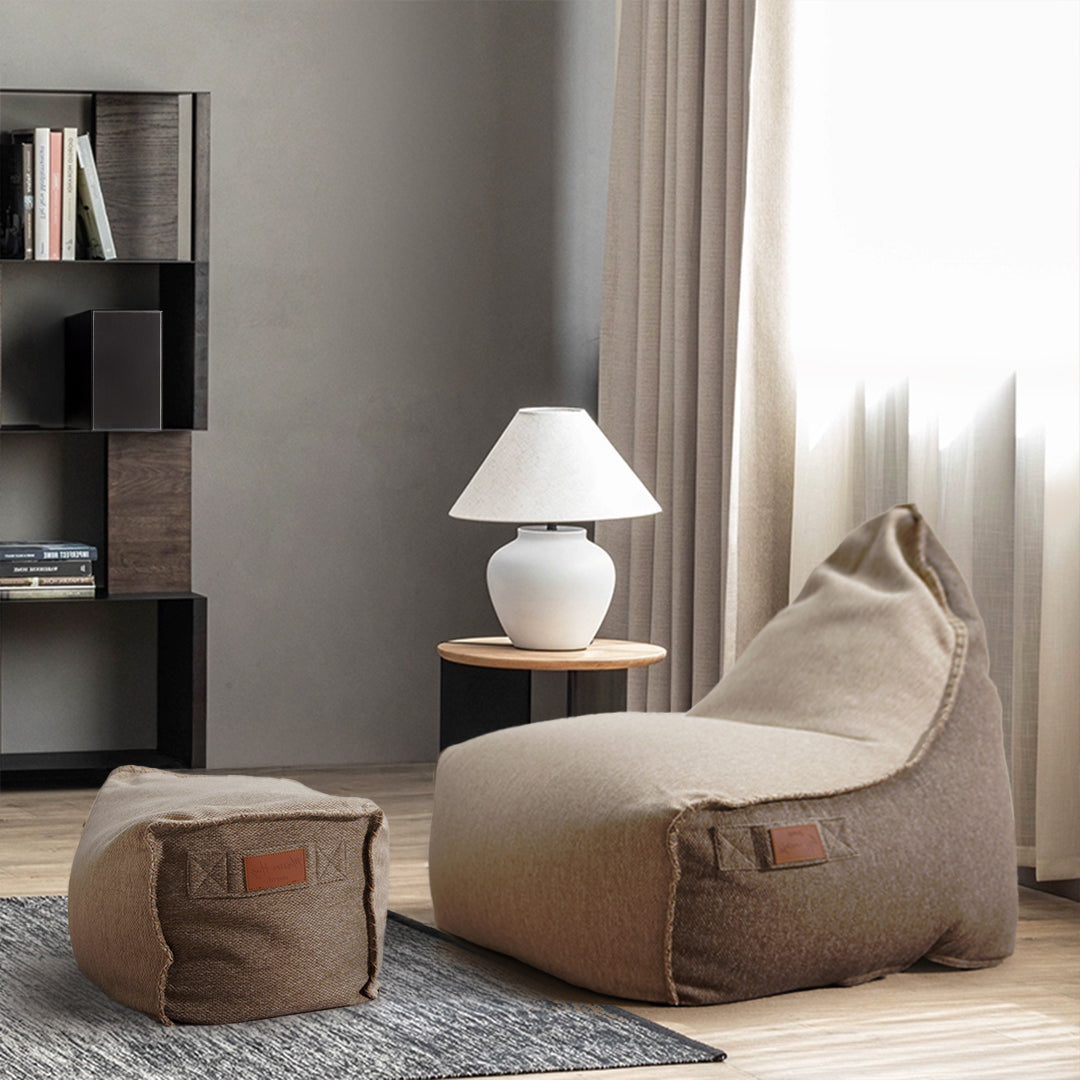 Pre-order 85 Days Delivery Olefin Beige Sunproof 100% Bean Bag With Ottoman 323-BB / 296-BB - Bean Bag - ebarza Furniture UAE | Shop Modern Furniture in Abu Dhabi & Dubai - مفروشات ايبازرا في الامارات | تسوق اثاث عصري وديكورات مميزة في دبي وابوظبي