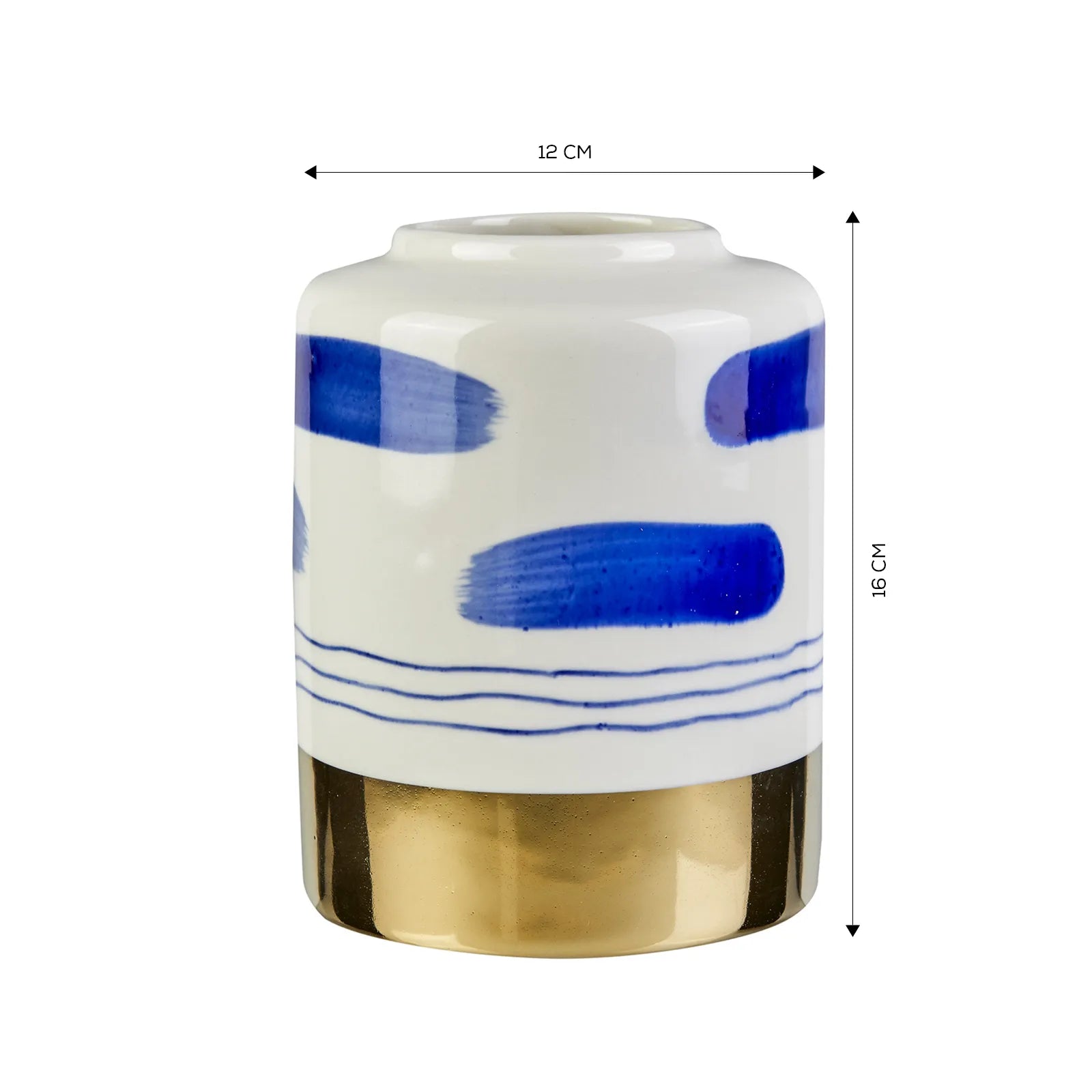 Karaca Barcelona Large Vase Gold Blue 12X12X16 Cm 153.20.01.0208 - Vases - ebarza Furniture UAE | Shop Modern Furniture in Abu Dhabi & Dubai - مفروشات ايبازرا في الامارات | تسوق اثاث عصري وديكورات مميزة في دبي وابوظبي