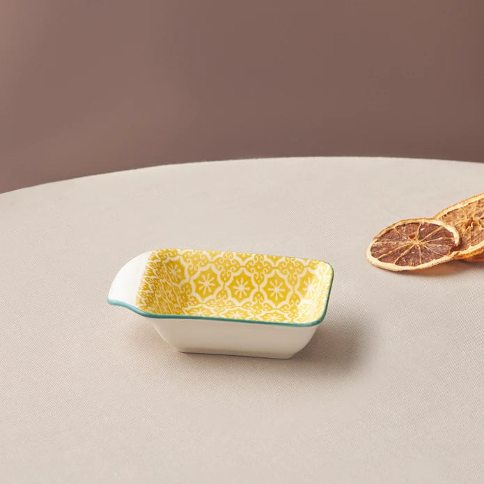 Karaca Floral Yellow Rectangle Cookie/Sauce Bowl 10 cm 153.03.08.2994 - Bowls - ebarza Furniture UAE | Shop Modern Furniture in Abu Dhabi & Dubai - مفروشات ايبازرا في الامارات | تسوق اثاث عصري وديكورات مميزة في دبي وابوظبي
