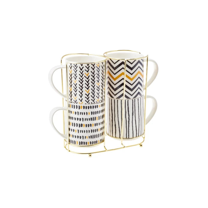 Karaca Nomar 5 Piece Stand Porcelain Mug / Mug Set 153.03.07.7746 - Mugs - ebarza Furniture UAE | Shop Modern Furniture in Abu Dhabi & Dubai - مفروشات ايبازرا في الامارات | تسوق اثاث عصري وديكورات مميزة في دبي وابوظبي