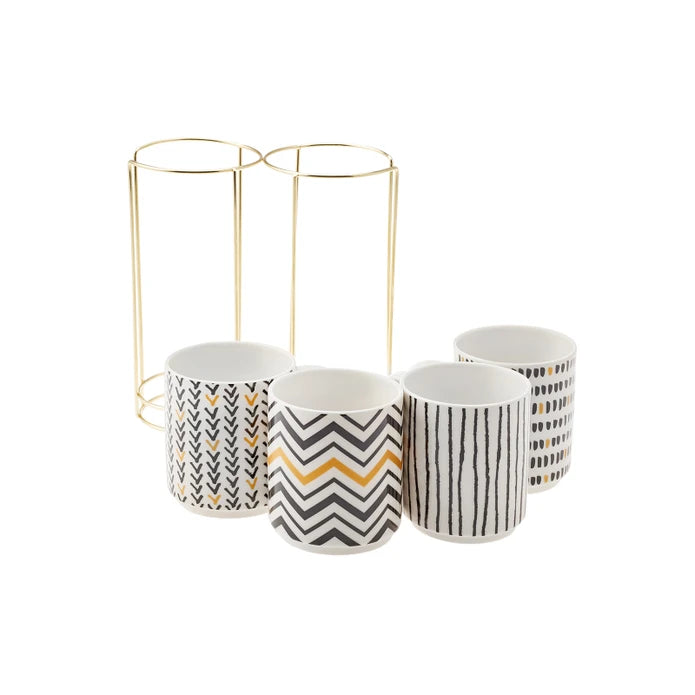 Karaca Nomar 5 Piece Stand Porcelain Mug / Mug Set 153.03.07.7746 - Mugs - ebarza Furniture UAE | Shop Modern Furniture in Abu Dhabi & Dubai - مفروشات ايبازرا في الامارات | تسوق اثاث عصري وديكورات مميزة في دبي وابوظبي
