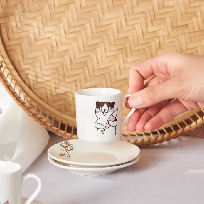Karaca Cat Set of 6 Coffee Cups 80 ml 153.03.06.8115 - Coffee Sets - ebarza Furniture UAE | Shop Modern Furniture in Abu Dhabi & Dubai - مفروشات ايبازرا في الامارات | تسوق اثاث عصري وديكورات مميزة في دبي وابوظبي