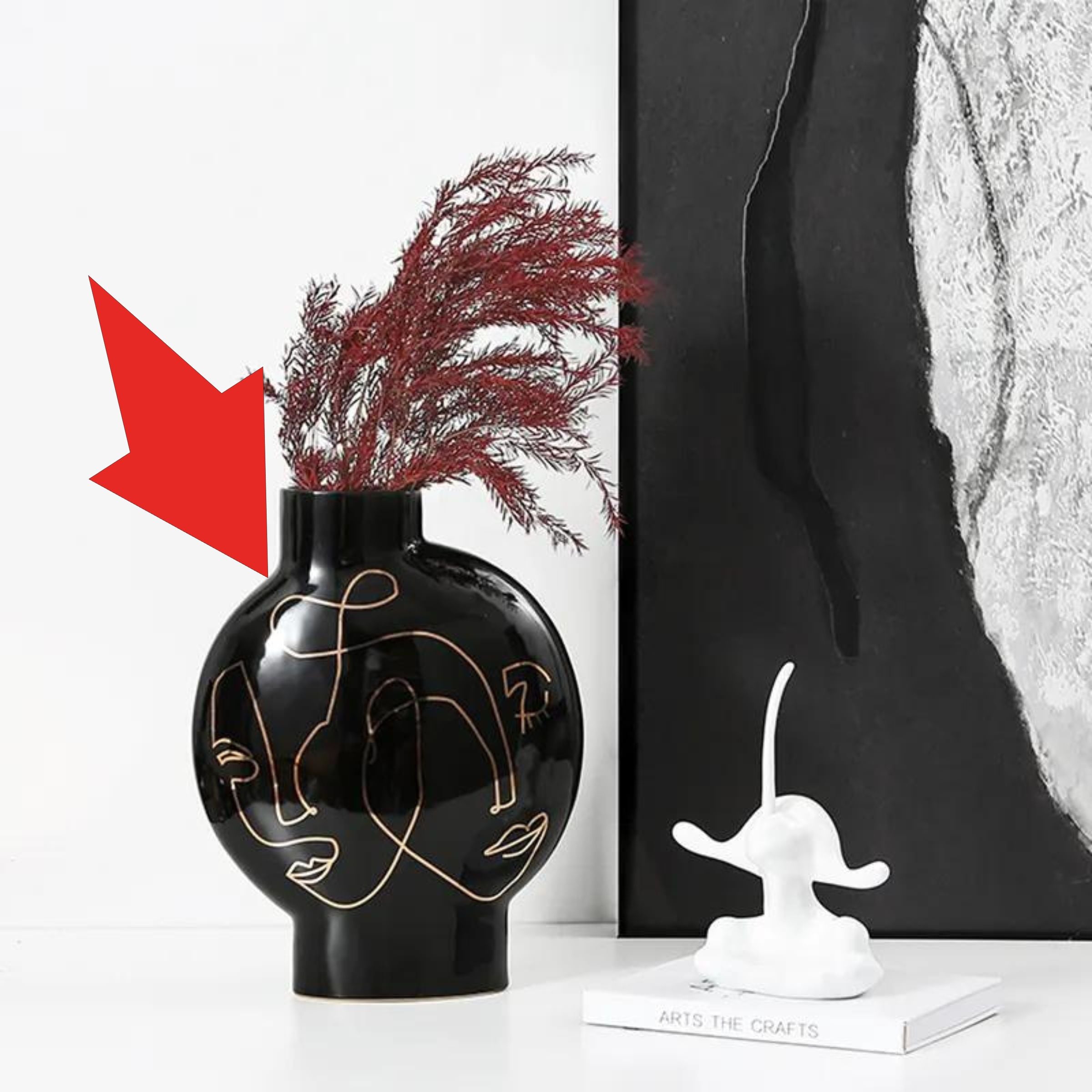 Black Hand Painted Vase-A Fa-D21103A - Vases - ebarza Furniture UAE | Shop Modern Furniture in Abu Dhabi & Dubai - مفروشات ايبازرا في الامارات | تسوق اثاث عصري وديكورات مميزة في دبي وابوظبي