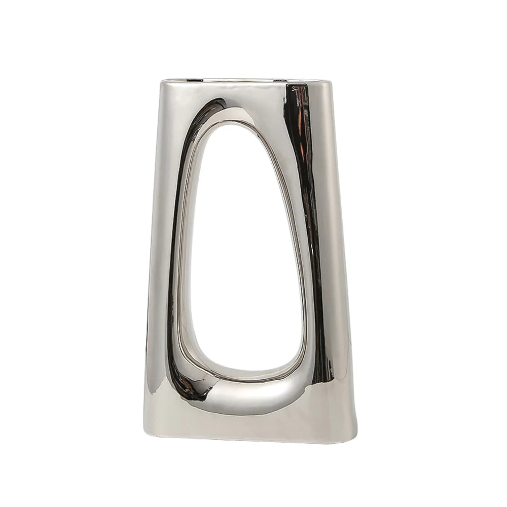 Silver Ceramic Vase - Tall Fa-D22070A - Vases - ebarza Furniture UAE | Shop Modern Furniture in Abu Dhabi & Dubai - مفروشات ايبازرا في الامارات | تسوق اثاث عصري وديكورات مميزة في دبي وابوظبي