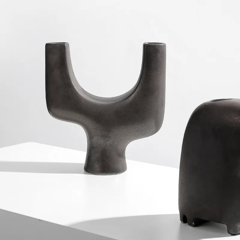 Oxidized Brown Ceramic Abstract Vase Fd-D22059 - Vases - ebarza Furniture UAE | Shop Modern Furniture in Abu Dhabi & Dubai - مفروشات ايبازرا في الامارات | تسوق اثاث عصري وديكورات مميزة في دبي وابوظبي