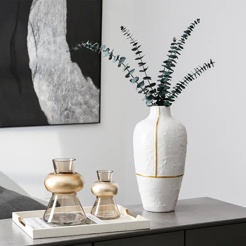 White Vase With Gold Thread-A Fa-D1954A - Vases - ebarza Furniture UAE | Shop Modern Furniture in Abu Dhabi & Dubai - مفروشات ايبازرا في الامارات | تسوق اثاث عصري وديكورات مميزة في دبي وابوظبي