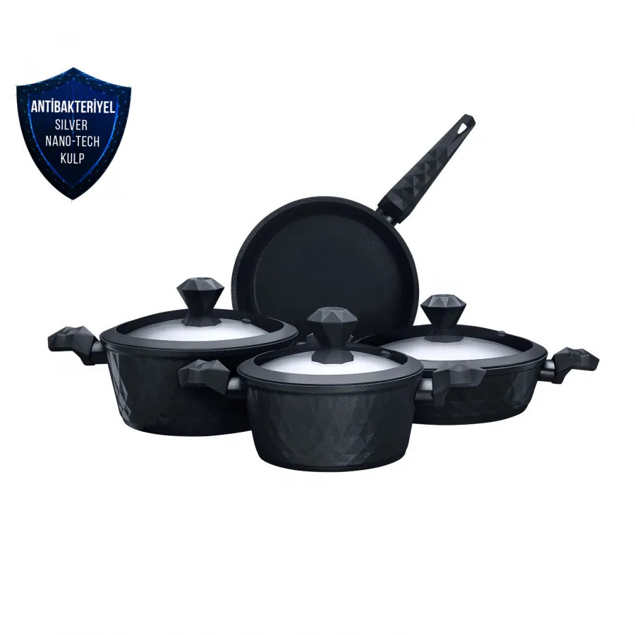 Karaca Bio Diamond Antibacterial 7 Piece Cookware Set With Handle And Induction Base 153.03.08.0429 - Cookware Sets - ebarza Furniture UAE | Shop Modern Furniture in Abu Dhabi & Dubai - مفروشات ايبازرا في الامارات | تسوق اثاث عصري وديكورات مميزة في دبي وابوظبي