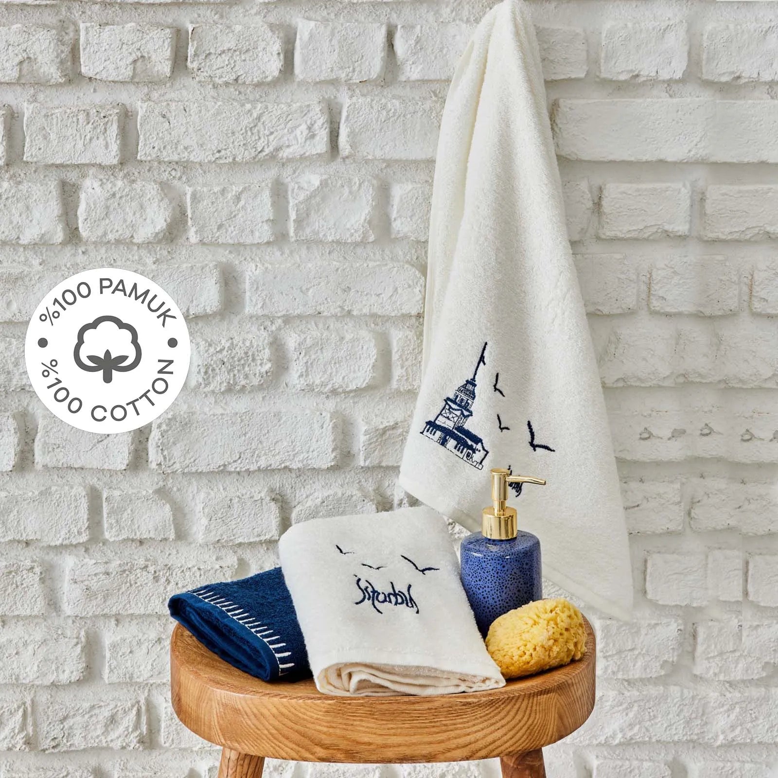 Karaca Home İstanbul Indigo 100% Cotton Embroidered 3-Piece Towel Set 200.19.01.0540 - Towels - ebarza Furniture UAE | Shop Modern Furniture in Abu Dhabi & Dubai - مفروشات ايبازرا في الامارات | تسوق اثاث عصري وديكورات مميزة في دبي وابوظبي