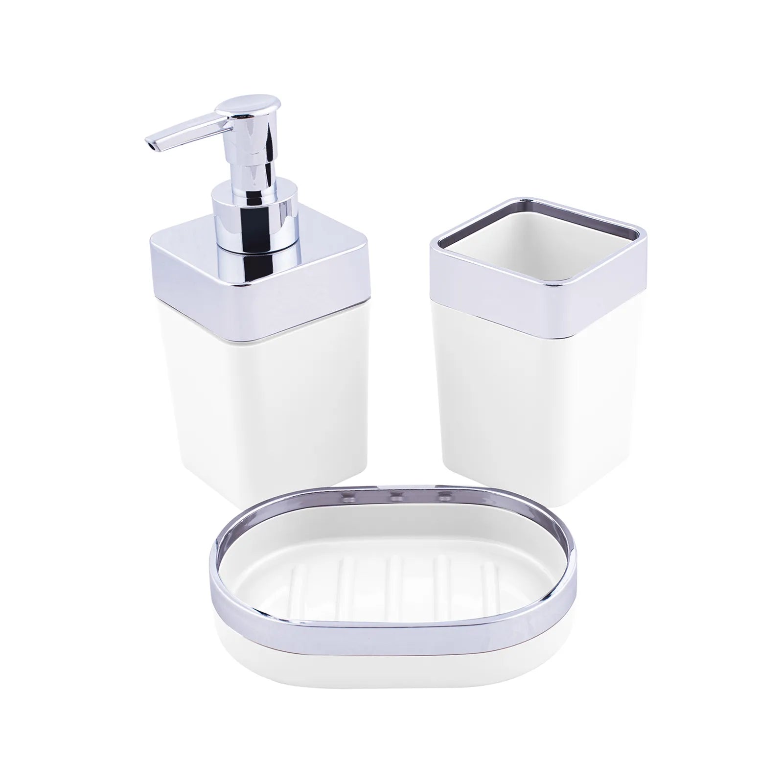 Karaca Home White/Silver 5 Piece Square Bathroom Set 300.21.02.0025 - Bathroom Accessories - ebarza Furniture UAE | Shop Modern Furniture in Abu Dhabi & Dubai - مفروشات ايبازرا في الامارات | تسوق اثاث عصري وديكورات مميزة في دبي وابوظبي