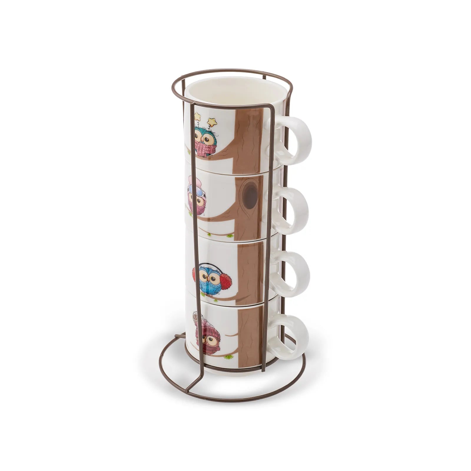 Karaca Owl 4 Pcs Mug With Stand 160 Ml 153.03.06.5922 - Mugs - ebarza Furniture UAE | Shop Modern Furniture in Abu Dhabi & Dubai - مفروشات ايبازرا في الامارات | تسوق اثاث عصري وديكورات مميزة في دبي وابوظبي