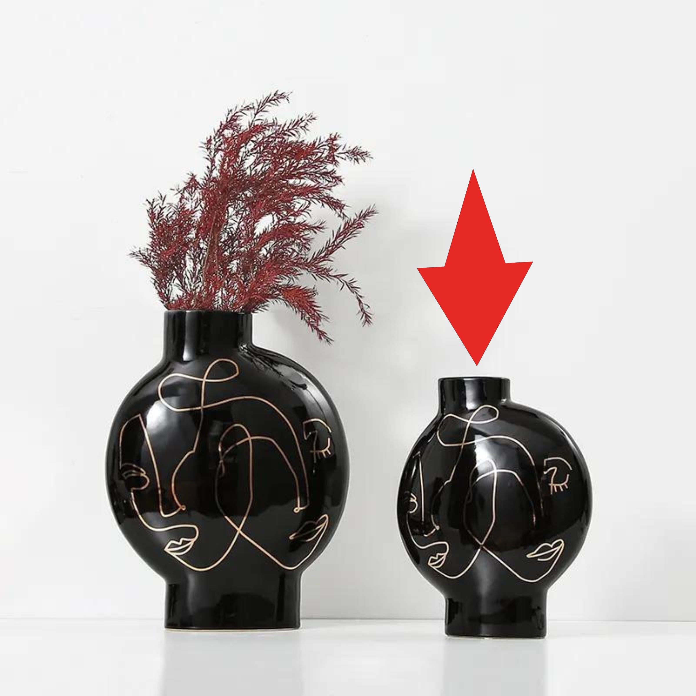 Black Hand Painted Vase-B Fa-D21103B - Vases - ebarza Furniture UAE | Shop Modern Furniture in Abu Dhabi & Dubai - مفروشات ايبازرا في الامارات | تسوق اثاث عصري وديكورات مميزة في دبي وابوظبي