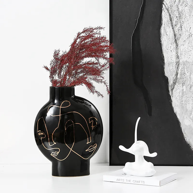 Black Hand Painted Vase-B Fa-D21103B - Vases - ebarza Furniture UAE | Shop Modern Furniture in Abu Dhabi & Dubai - مفروشات ايبازرا في الامارات | تسوق اثاث عصري وديكورات مميزة في دبي وابوظبي