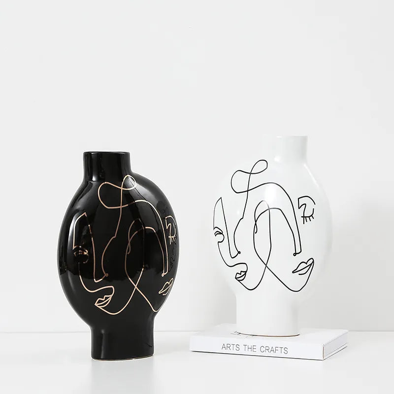 Black Hand Painted Vase-B Fa-D21103B - Vases - ebarza Furniture UAE | Shop Modern Furniture in Abu Dhabi & Dubai - مفروشات ايبازرا في الامارات | تسوق اثاث عصري وديكورات مميزة في دبي وابوظبي
